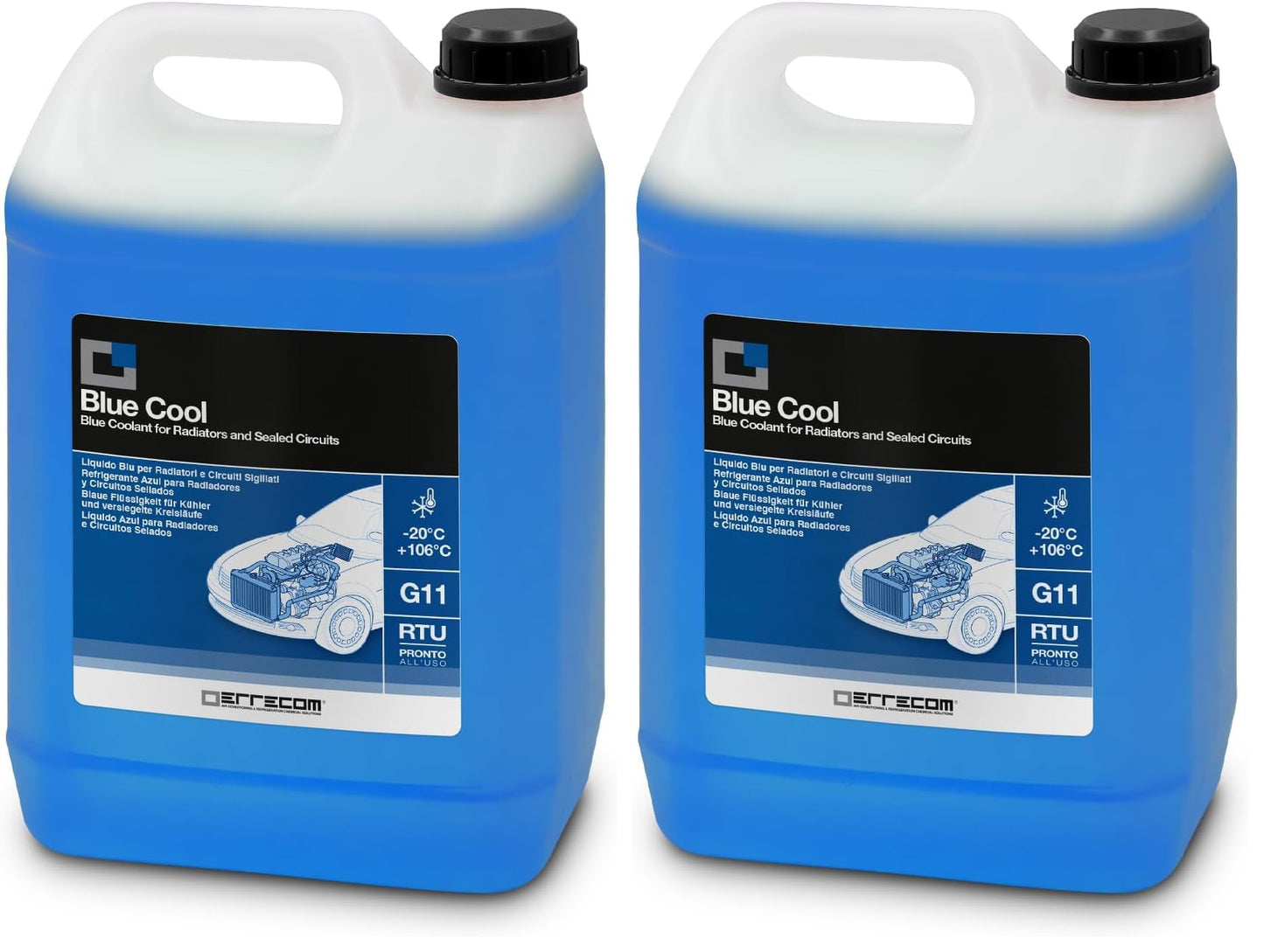 ERRECOM Blue Cool, Blue Radiator Fluid -20°C/+106°C, Antifreeze G11 with NAP Free Inhibitor Package, Ready to Use, 5 Liters (Pack of 2) - TR1269.P.01.EC