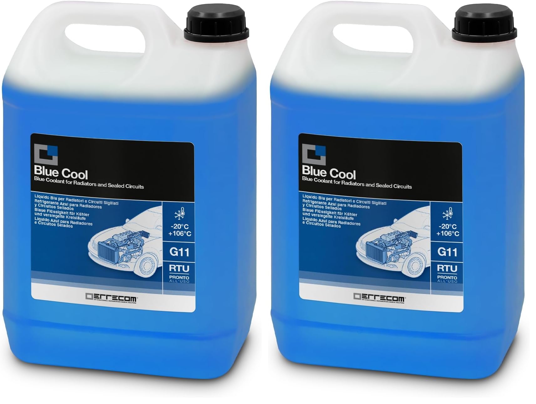 ERRECOM Blue Cool, Blue Radiator Fluid -20°C/+106°C, Antifreeze G11 with NAP Free Inhibitor Package, Ready to Use, 5 Liters (Pack of 2) - TR1269.P.01.EC