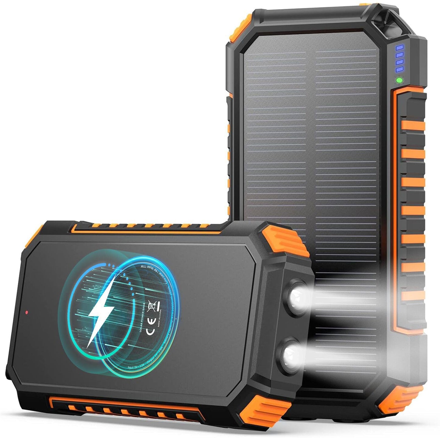 A ADDTOP Solar Power Bank - 20000mAh wireless power bank with USB C - 3.0A quick charging function Portable charger for smartphones tablets - 2 flashlights for camping and outdoors - T11W