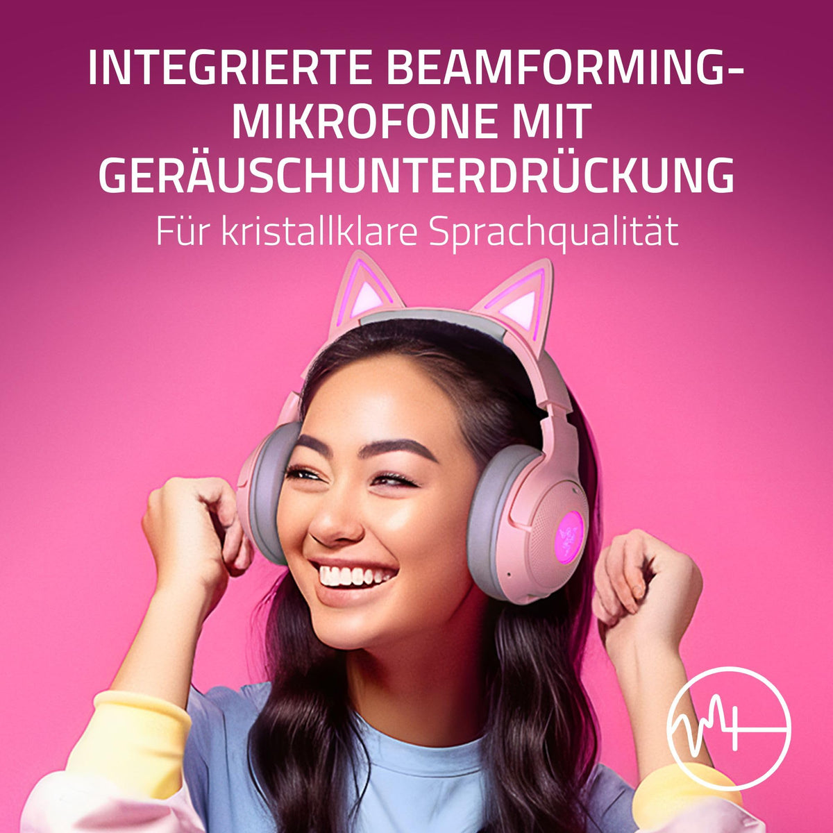 Razer Kraken Kitty V2 BT - Cască de gaming wireless Bluetooth RGB cu urechi de pisică luminoase (Bluetooth 5.2 cu mod de gaming, drivere TriForce de 40mm) Quartz - RZ04-04860100-R3M1