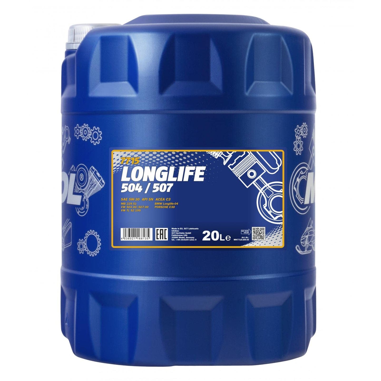 MANNOL 7715 engine oil 5W-30 Longlife 504 00/507 00, 20L, synthetic - MN7715-20