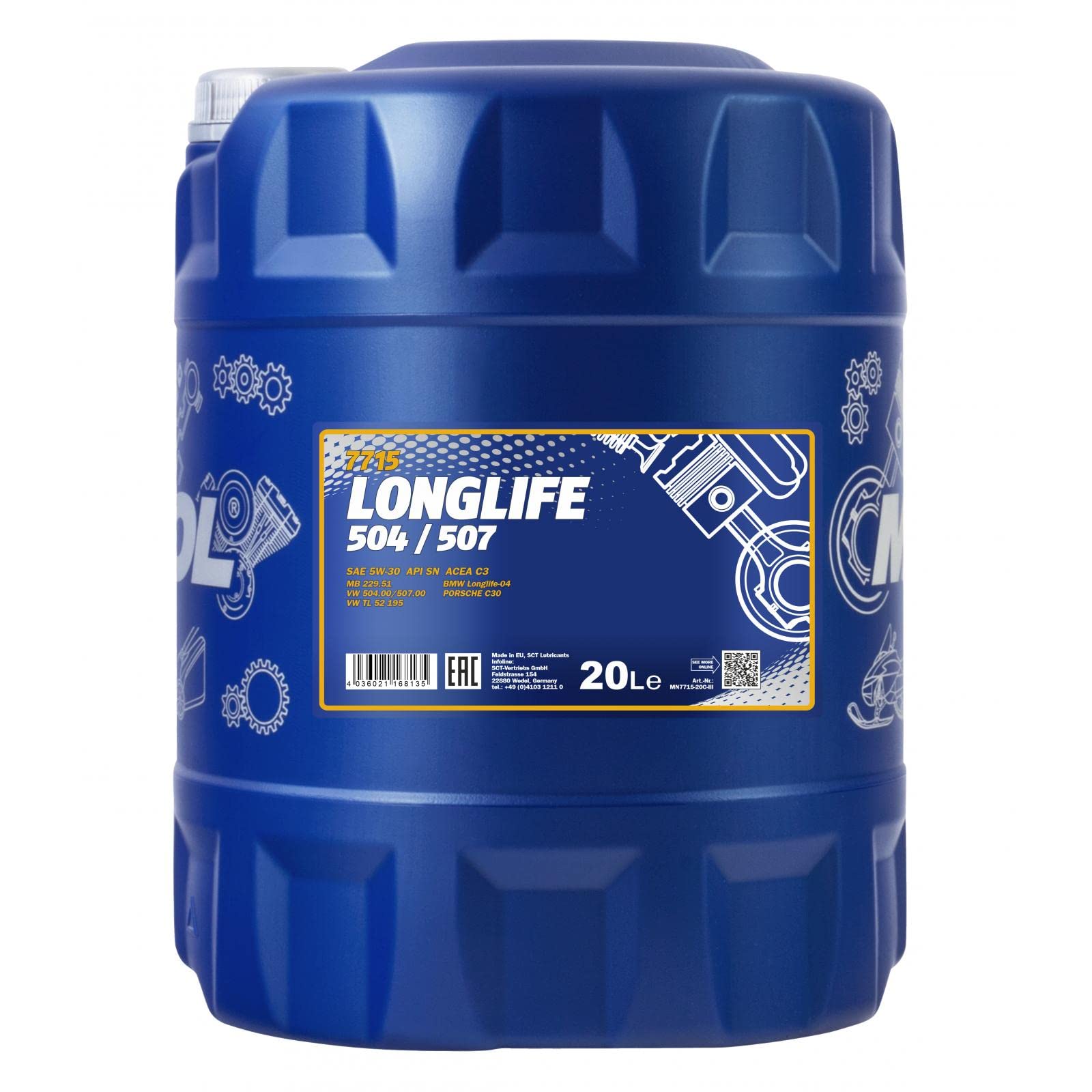MANNOL 7715 engine oil 5W-30 Longlife 504 00/507 00, 20L, synthetic - MN7715-20