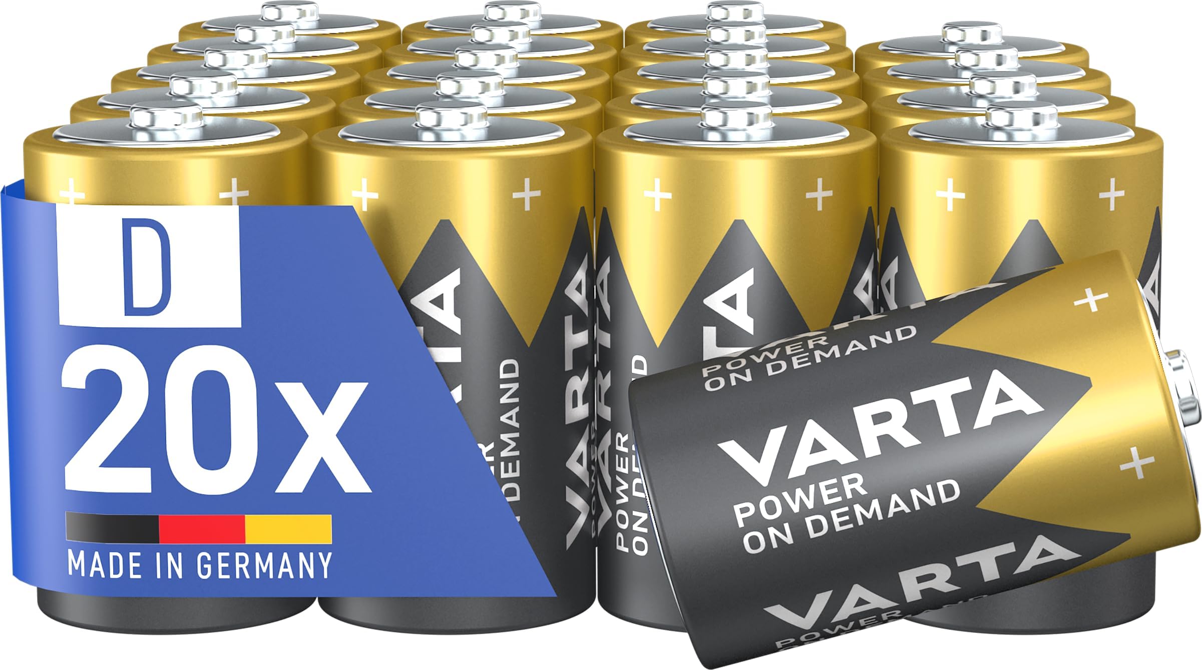 VARTA batteries D Mono, 20 pieces, power on demand, alkaline, supply pack, smart, flexible, powerful, ideal for computer accessories, smart home devices - 402