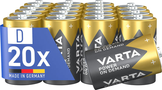 VARTA batteries D Mono, 20 pieces, power on demand, alkaline, supply pack, smart, flexible, powerful, ideal for computer accessories, smart home devices - 402