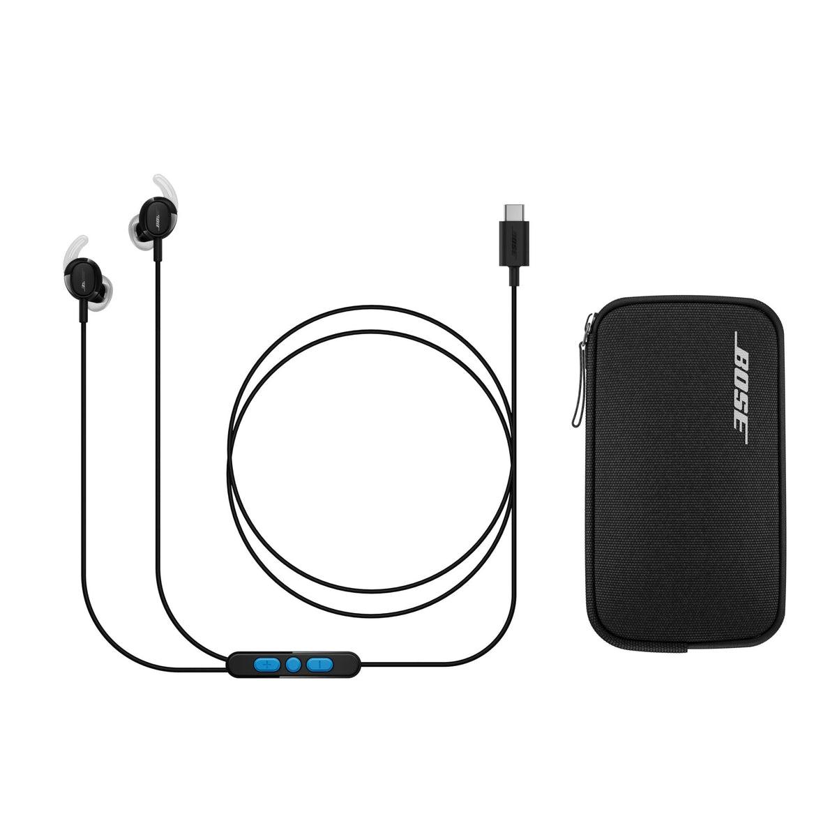 Bose wired Noise-Cancelling Earbuds – In-ear headphones, USB-C connection, with carrying case, remote control, and microphone on the cable, Black - 906940-0010