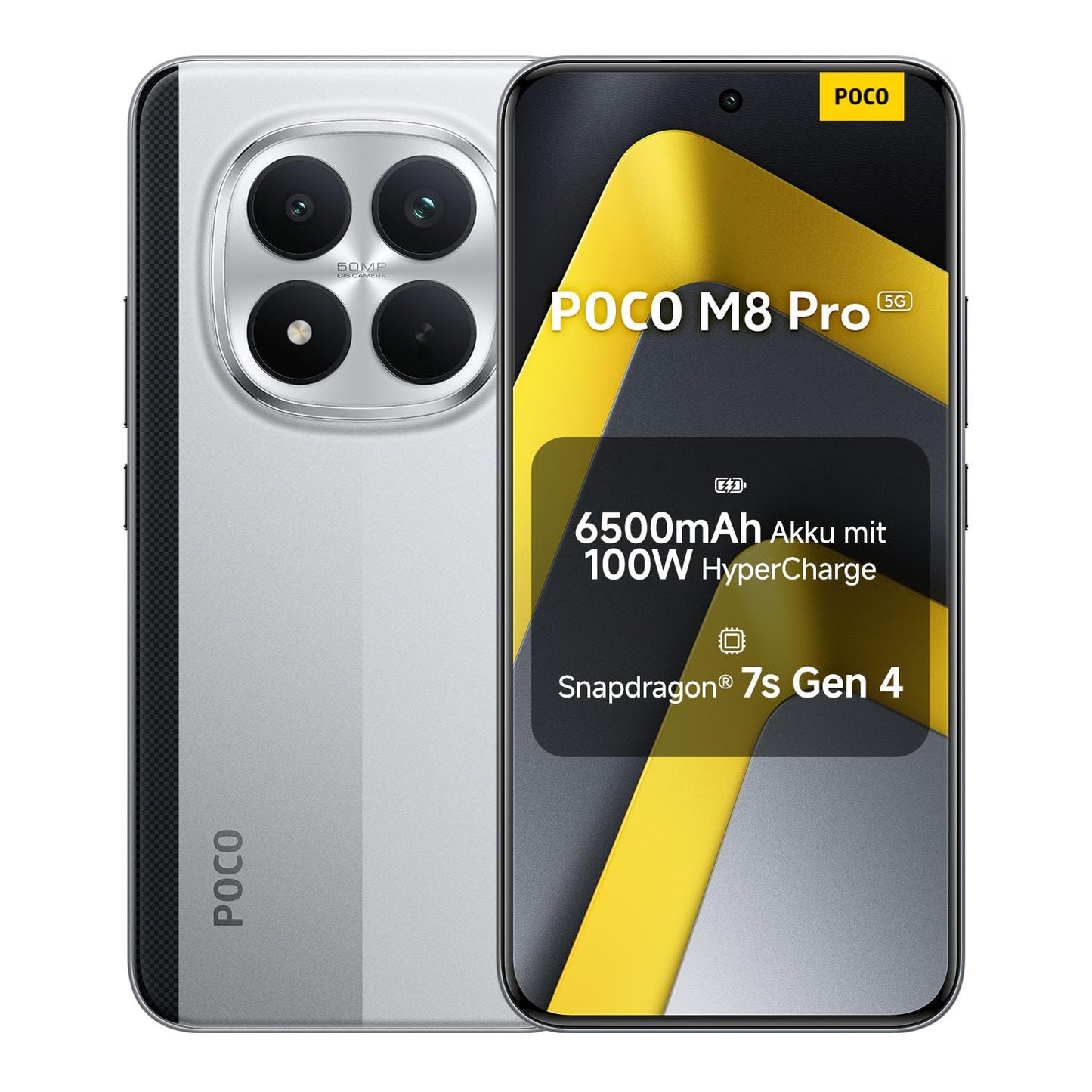 XIAOMI Poco M8 Pro 5G Smartphone, 8 GB RAM + 256 GB Storage, Mobile Phone with Android, 6.83" 1.5K CrystalRes AMOLED, Snapdragon® 7s Gen 4, 50 MP Light Fusion 800 with OIS, IP68, Silver, 2 Year Warranty - MZB0NFWEU