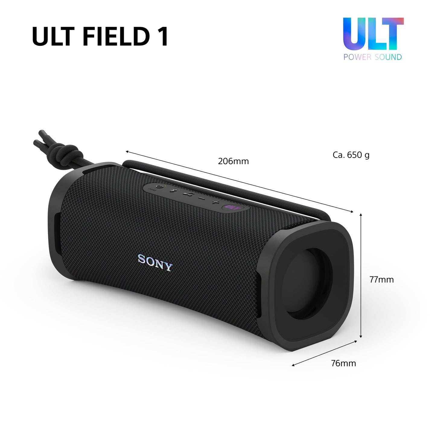 Sony ULT Field 1 - Wireless portable Bluetooth speaker with ULT Power Sound, powerful bass, IP67, waterproof, dustproof, shockproof, 12h battery, clear call quality, outdoor black - SRSULT10B.CE7
