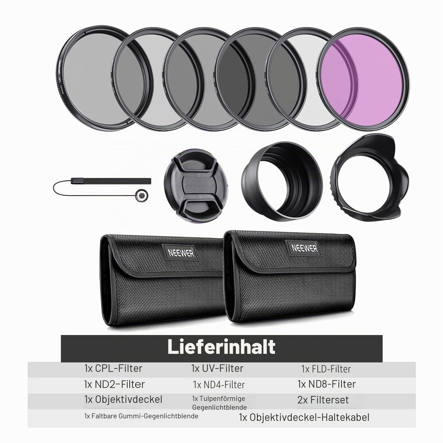 NEEWER 52mm ND lens filter set: UV, CPL, FLD, ND2, ND4, ND8 - 10083799@@##2