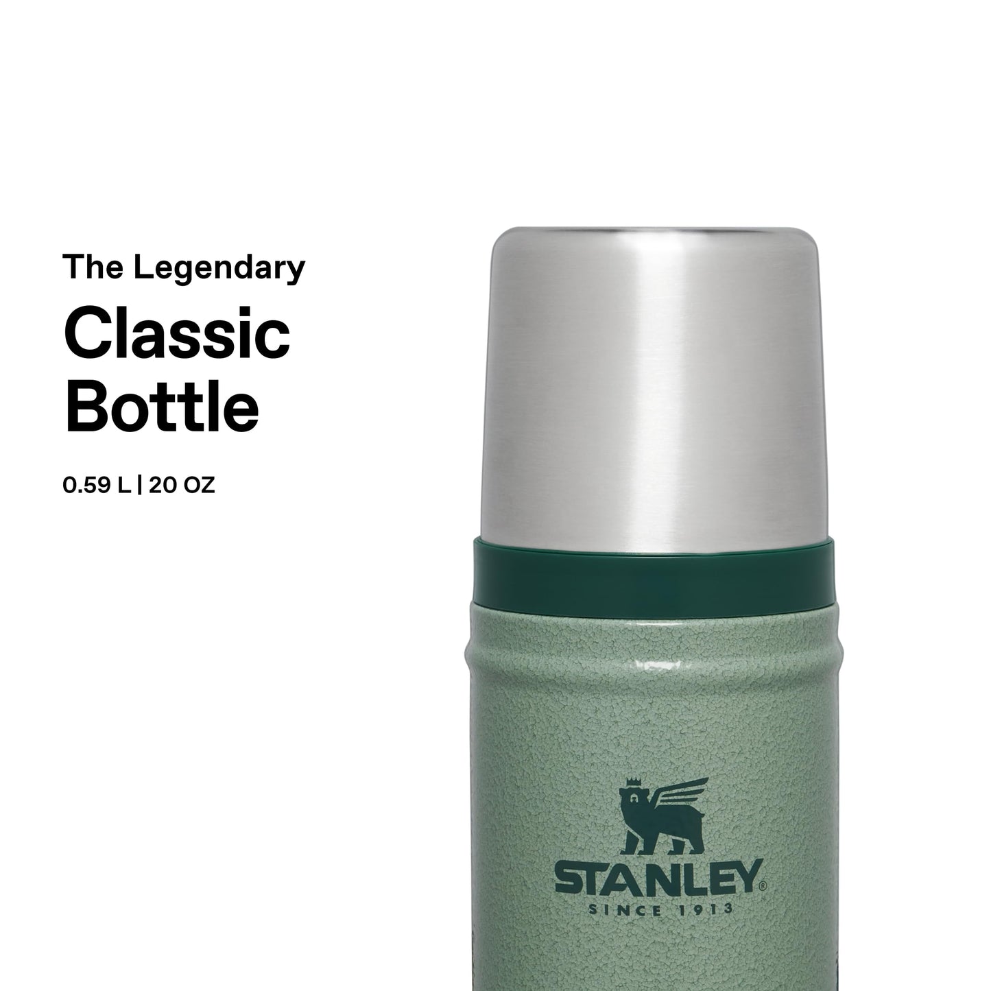 Stanley 1913 Classic Legendary Thermos Bottle 0.59L - Thermos Keeps Hot or Cold for 18 Hours - Stainless Steel Thermos Flask - BPA Free - Dishwasher Safe - Hammertone Green - 100000115641