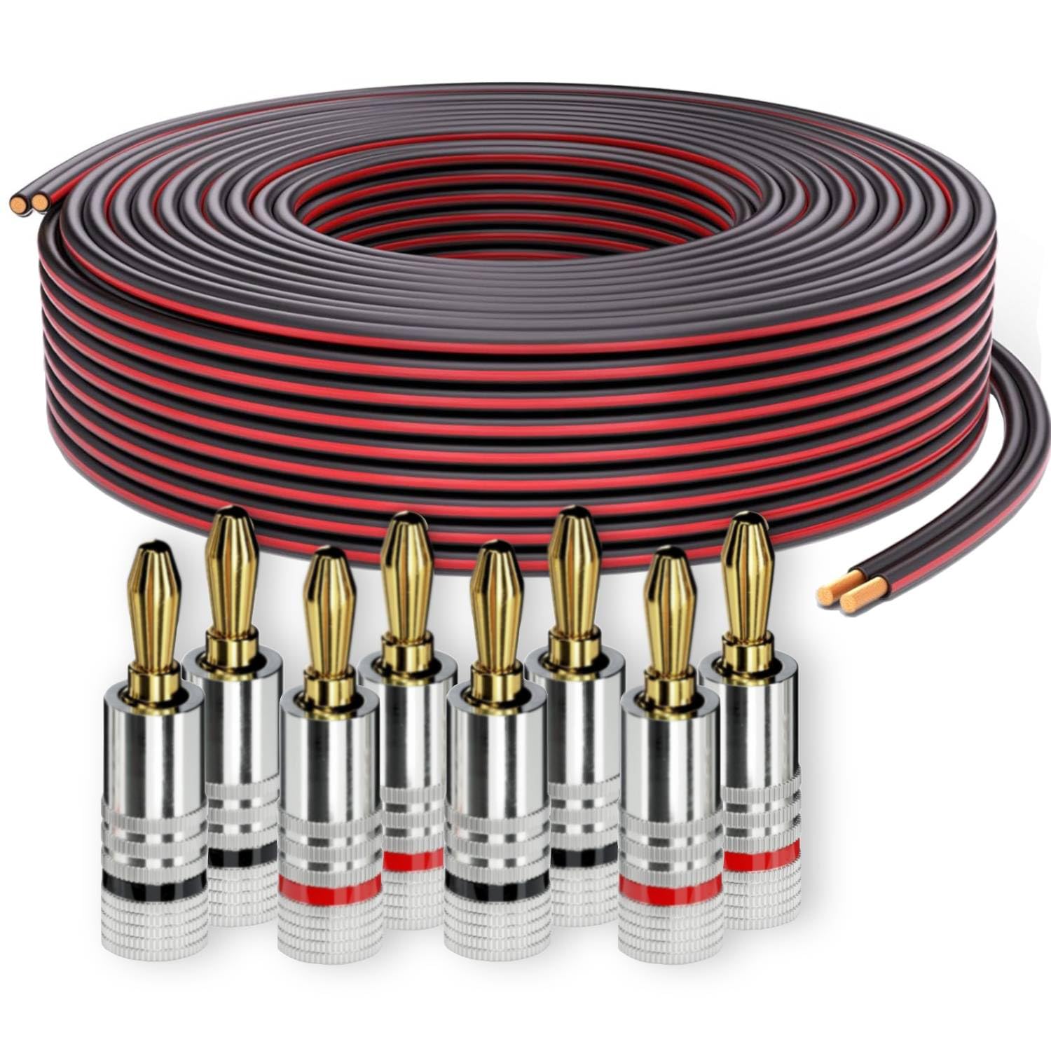 PureLink speaker cable OFC 2x2.50mm² (0.20mm), 25.0m, black with red characteristic, set with 8 banana plugs - SE-SP062-025-B08