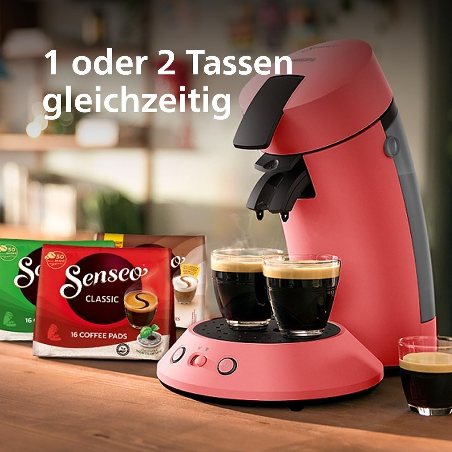 Philips Senseo Original Plus coffee pod machine, coffee strength selection, Coffee Boost technology, recycled plastic, soft red (CSA210/35)
