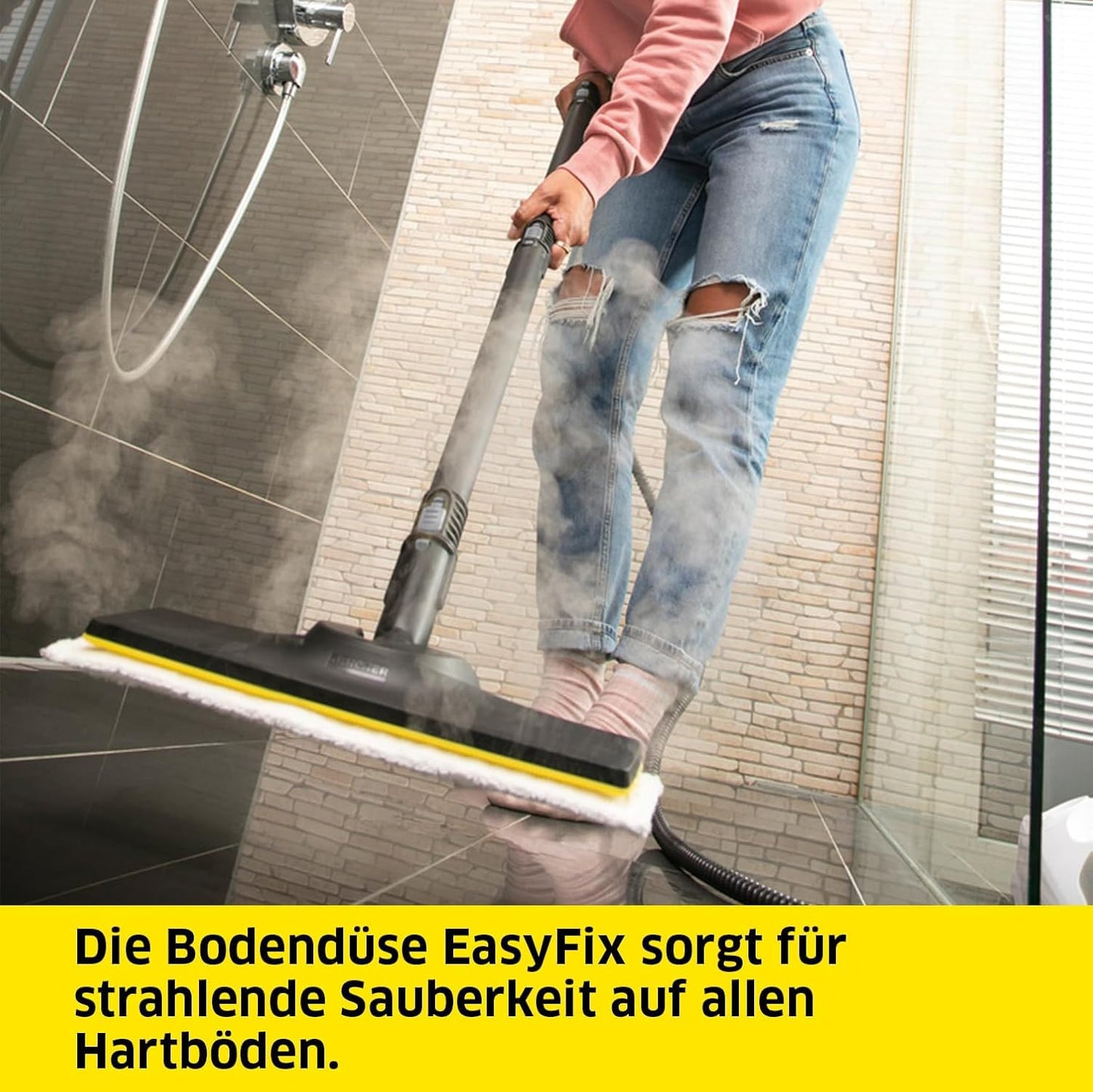 Kärcher steam cleaner SC 2 Deluxe, area performance: approx. 75m², tank: 1 l, steam pressure: max. 3.2 bar, heating time: 6.5 min., heating output: 1,500 W, with EasyFix floor cleaning set and 3 nozzles, single - 1.513-400.0