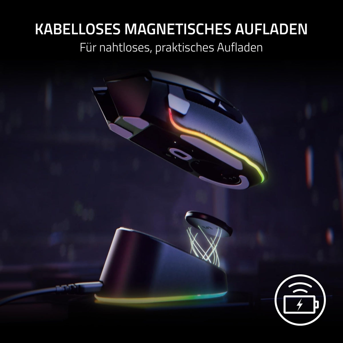 Razer Mouse Dock Pro & Charging Puck - Magnetic Wireless Charging Station & Battery (Hyperspeed 4K Hz, 8 RGB Chroma Lighting & Module for Compatible Mice) Black - RZ81-01990100-B3M1