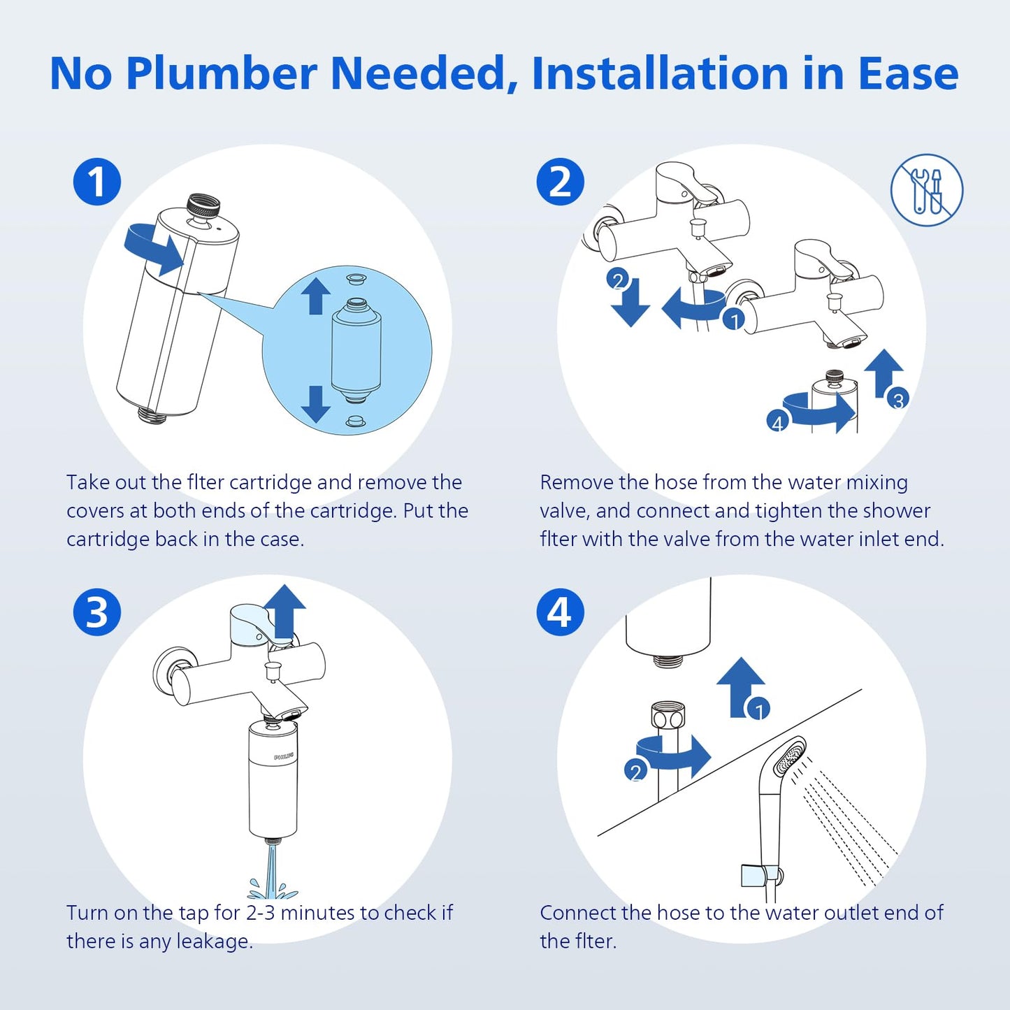 Philips Water - Inline shower filter - Reduces chlorine by up to 99 percent, Suitable for all shower hoses and taps, White - AWP1775/10