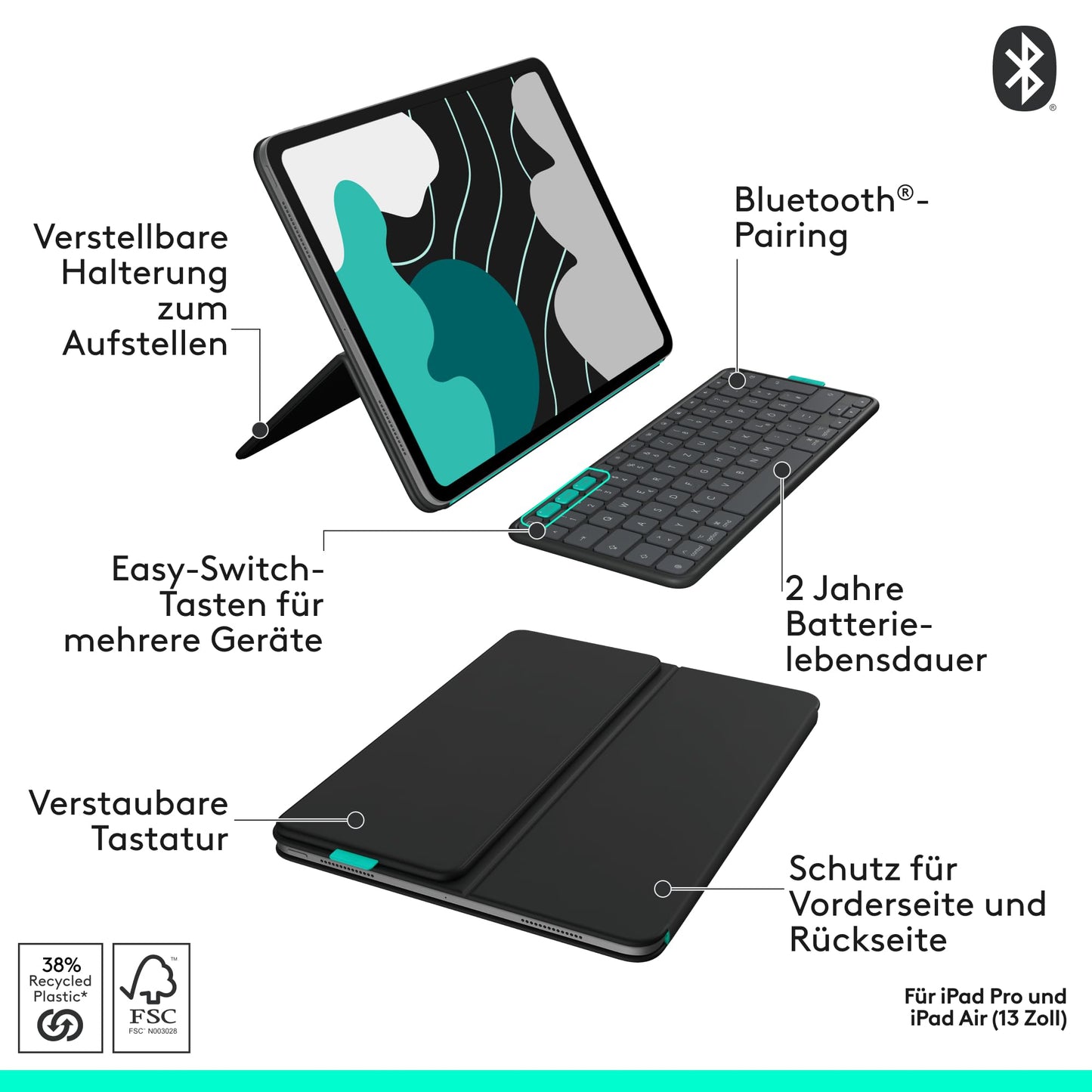 Logitech Flip Folio, keyboard case for iPad Pro 13 inch (M4 and - 920-013382