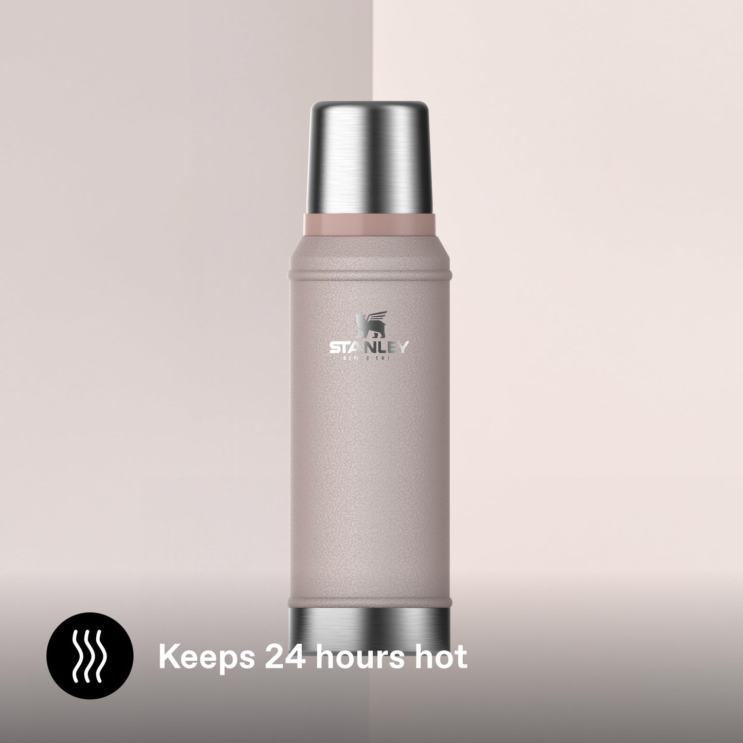 Stanley 1913 Classic Legendary Thermos Flask 0.94L - Keeps Hot or Cold for 24 Hours - Dishwasher Safe - Lid Serves as a Mug - Vacuum Flask BPA Free - Stainless Steel Thermos Flask - Rose Quartz - 100000117255