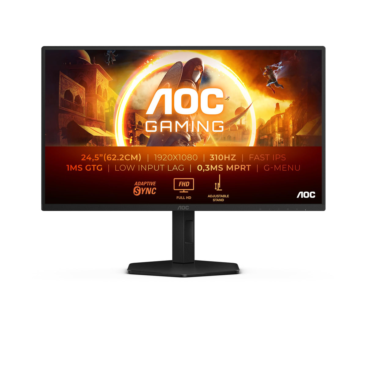 AOC 25G4SXU Monitor de gaming FHD de 25 inch, cu hub USB, 310Hz, panou Fast IPS, 1ms GtG, HDR400, compatibil G-Sync, ajustare pe înălțime, (1920x1080 HDMI 2X 2.0 DP 1x 1.4) negru