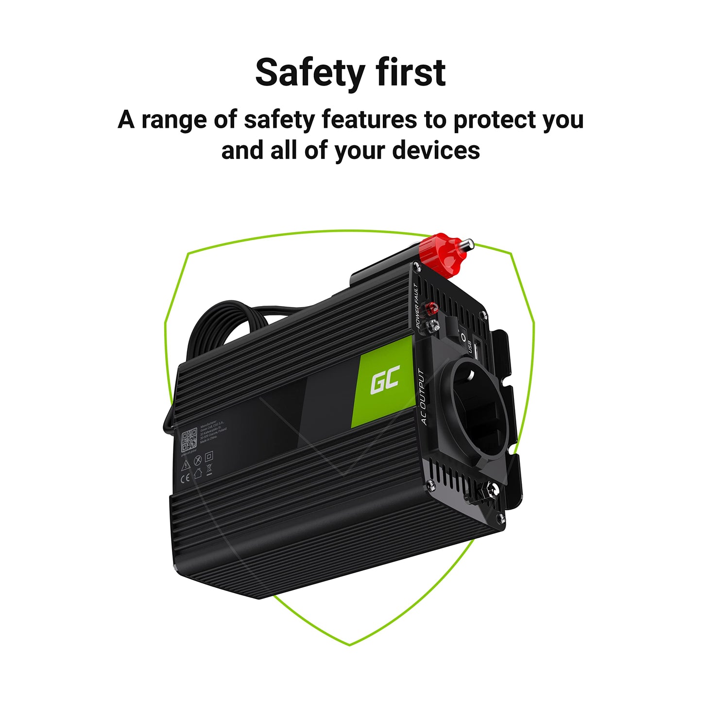 Green Cell® 150W/300W 12V to 230V Sine Wave Volt Car Voltage Converter Inverter Power Solar Inverter DC AC Converter Current Converter Caravan Car Modified Sine Cigarette Lighter Socket