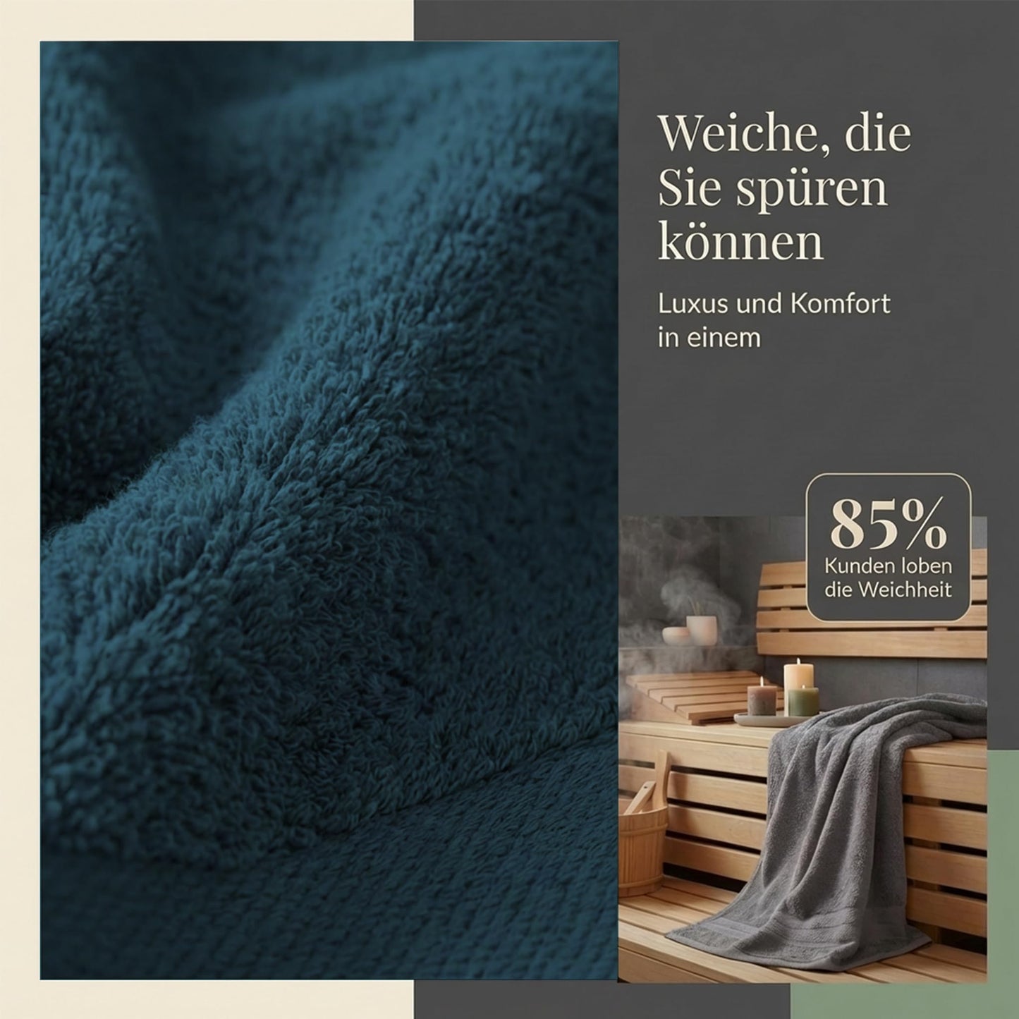Komfortec 2 sauna towel set 80x200 cm, large sauna towels made of 100% cotton, sauna towels, fluffy and absorbent, quick-drying, anthracite grey/petrol - 2er-80x200-anthrazit-petrol