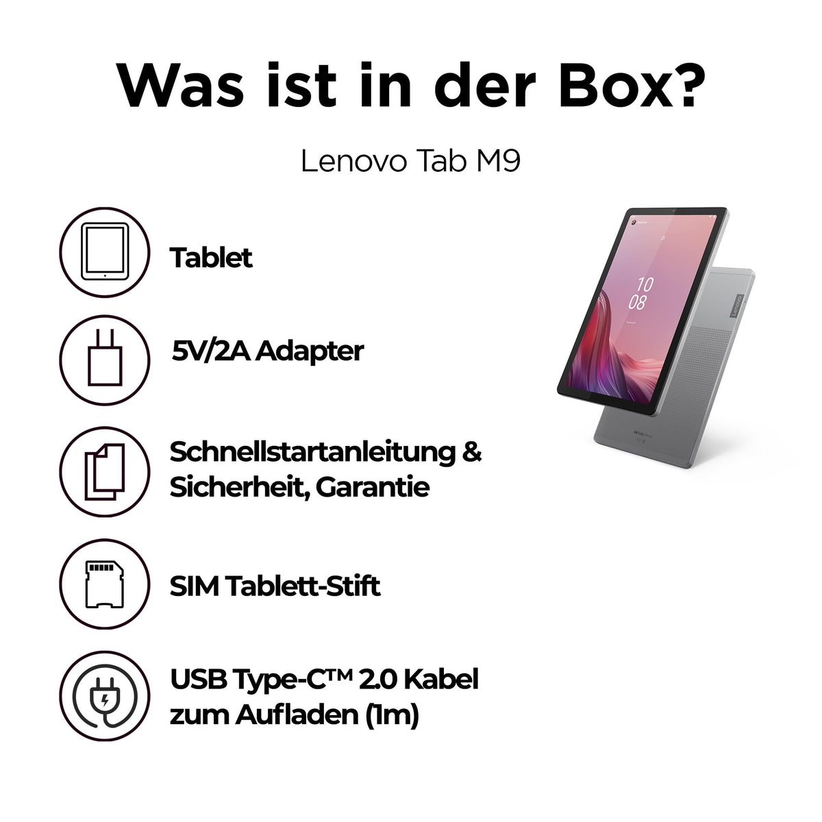 Lenovo Tab M9 Tablet | 9'' HD Touch Display | MediaTek G80 | 4GB RAM | 64GB Storage | Android 13 | gray - ZAC30226SE