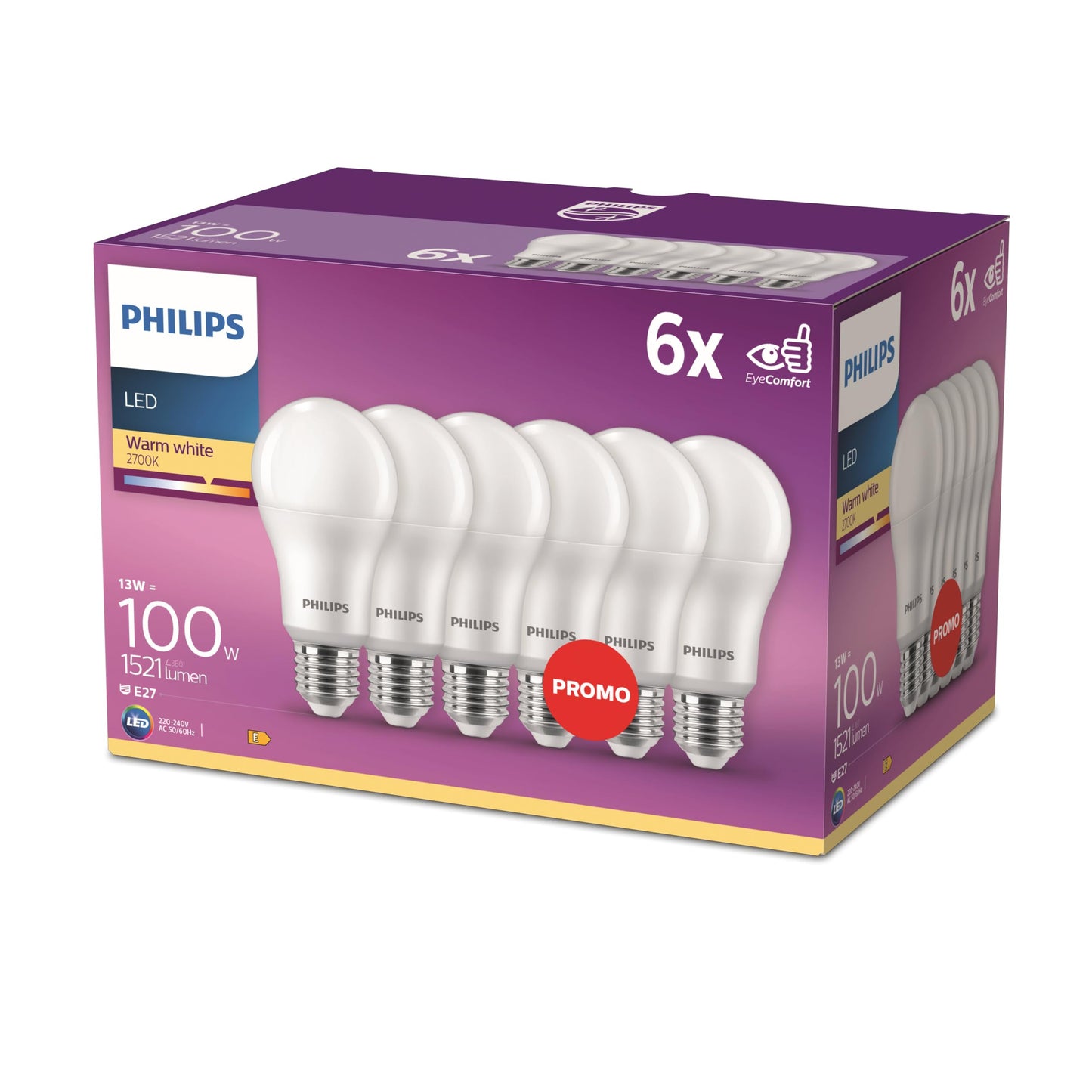 PHILIPS LED Classic E27 lamps, pack of 6, 100W, warm white, energy saving, new generation - 8720169326316