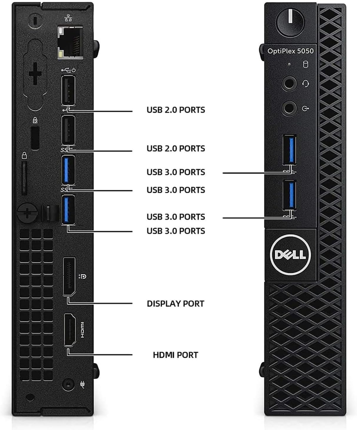 Dell Optiplex 5050 Mini PC with Intel Core i5-6500, 8 GB RAM, 256 GB SSD, US QWERTY keyboard, WLAN, Bluetooth and Windows 11 Pro (refurbished)