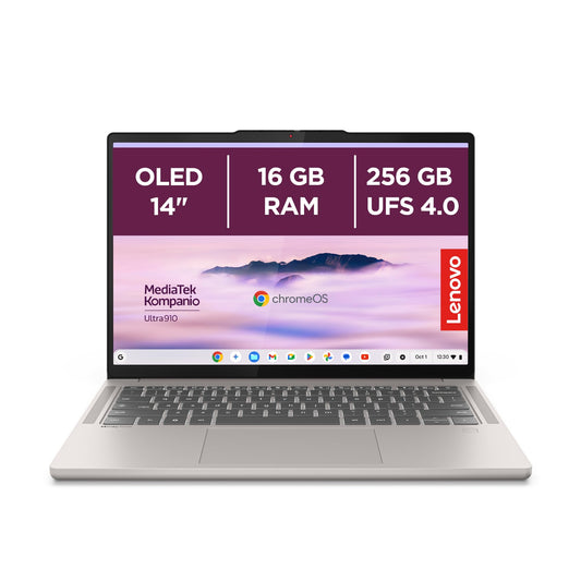 Lenovo Chrome Laptop | 14" WUXGA OLED Touch Display | MediaTek Kompanio Ultra 910 | 16GB RAM | 256GB SSD | ARM Immortalis G925 MC1 Graphics | ChromeOS | QWERTY | Backlit | Gray | 3 Months Premium Care - 83MY001QGE