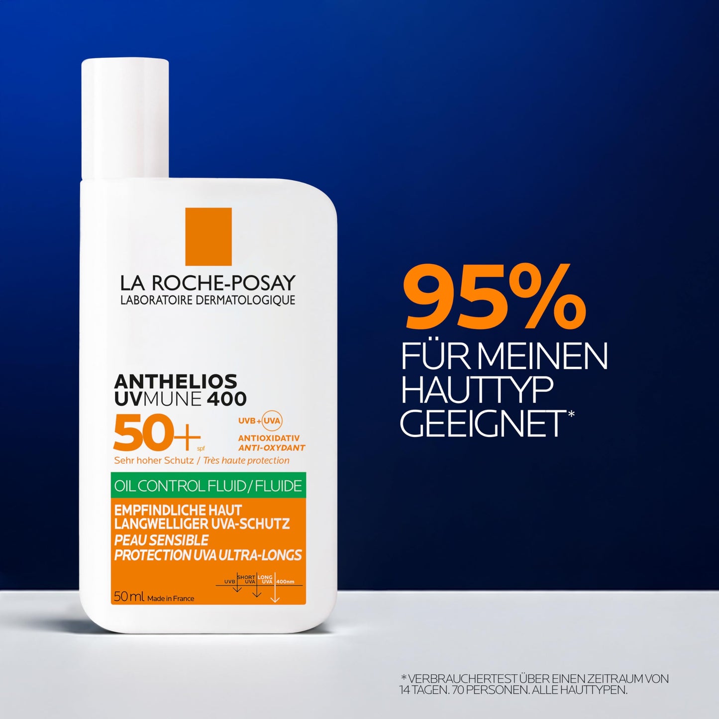 La Roche Posay sun fluid, for the face and oily skin, transparent and mattifying, with Airlicium technology, fragrance-free, Anthelios UVmune 400 Oil Control Fluid SPF 50+, 50 ml - 3337875847292
