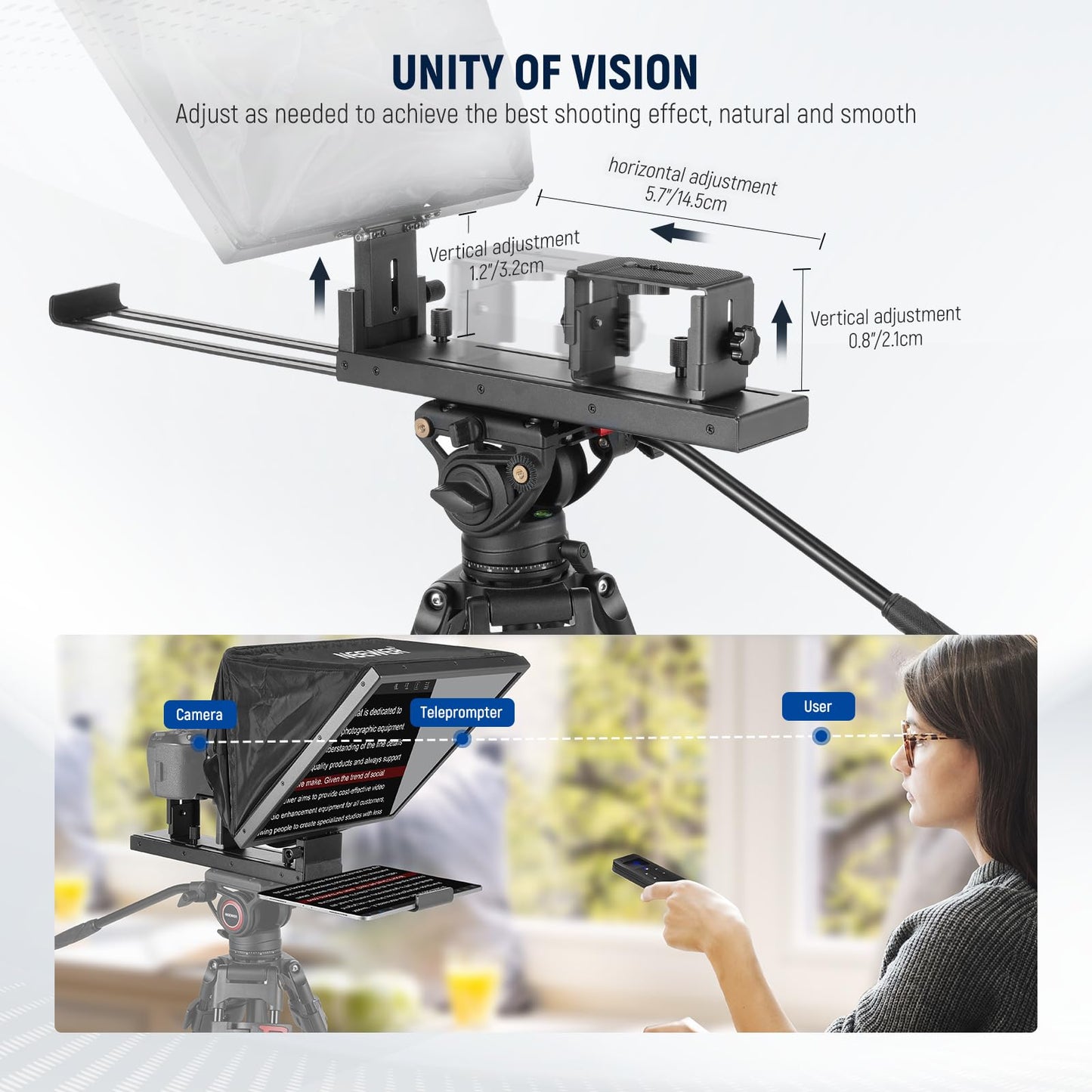 NEEWER Basics X16B Aluminum Alloy, Liftable Teleprompter 16" for iPad Tablet, DSLR Camera, Remote Control and App Control, Compatible with iOS and Android, Pro for Online and Live Streaming