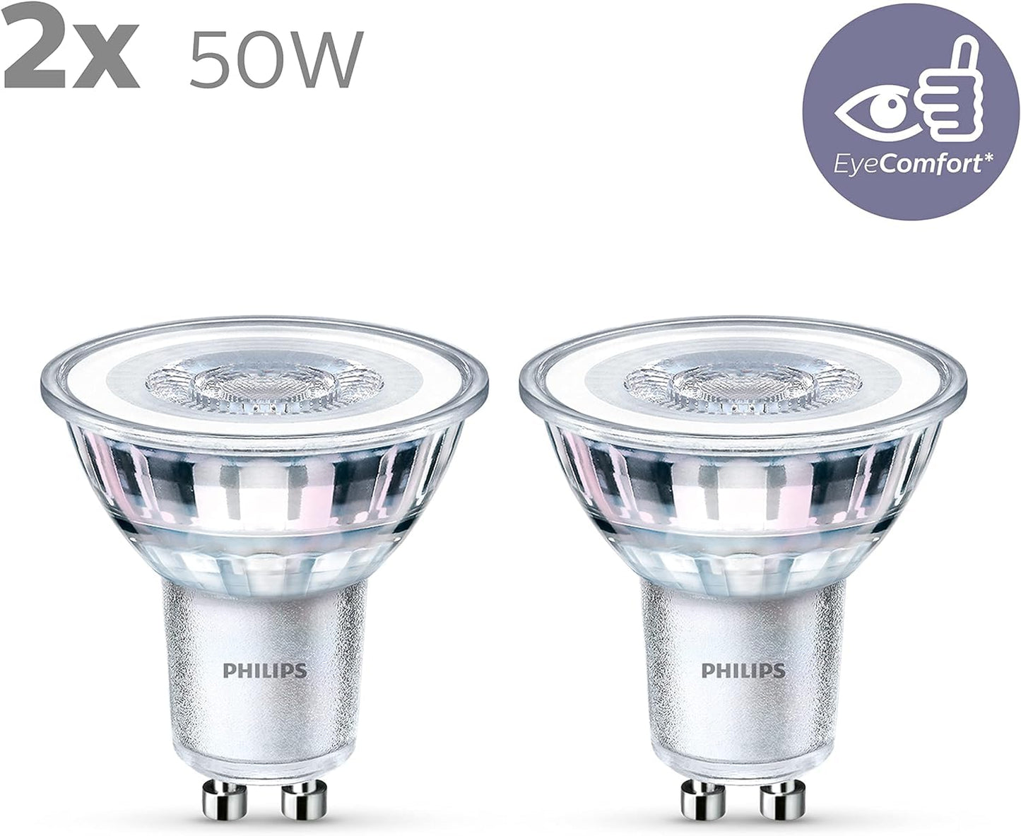 Philips LEDclassic lamp 50W, GU10, pack of 2, neutral white (4000 Kelvin), 390 lumens, reflector, cool white - 929001218218
