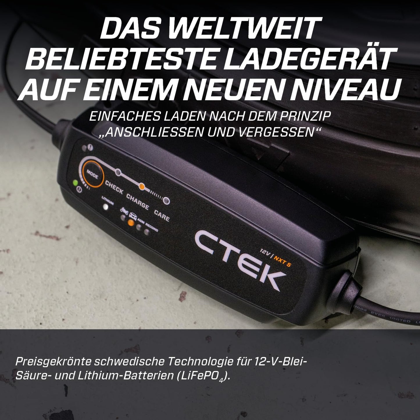 CTEK NXT 5 Smart Battery Charger 12V 5A Compatible with Lead Acid and Lithium Batteries, Reconditioning Mode, AGM Optimization, Temperature Compensation, Convenient Battery Maintainer - 40-659