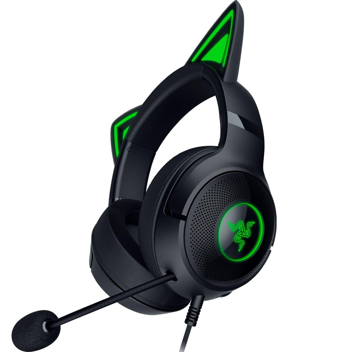 Razer Kraken Kitty V2 - Cască RGB cu fir cu urechi de pisică (Iluminare reactivă pentru streaming, microfon HyperClear, drivere Triforce de 40mm, sunet surround 7.1) Negru - RZ04-04730100-R3M1