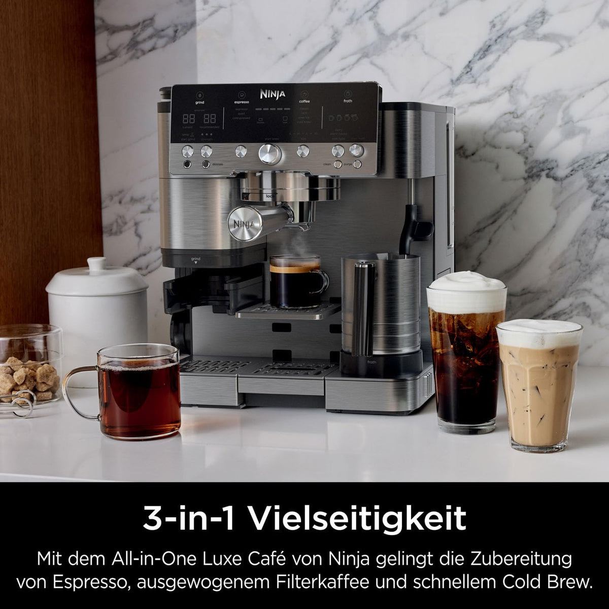 Ninja Luxe Premier 3-in-1 Coffee Machine with Grinder, Silver, ES601EU