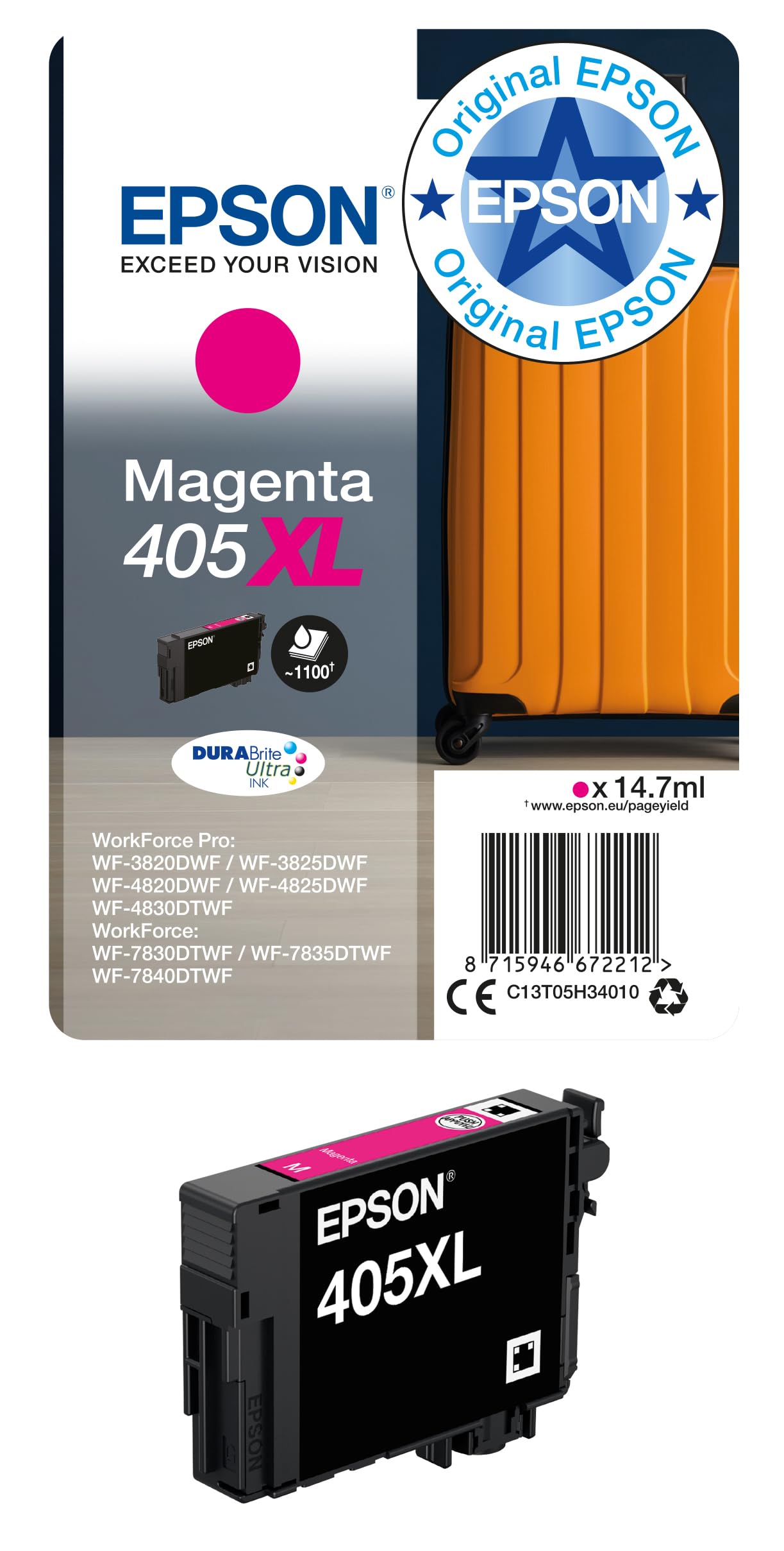 Epson Original 405XL Ink Suitcase Single Pack Magenta XL EPST05H34010 / C13T05H34010