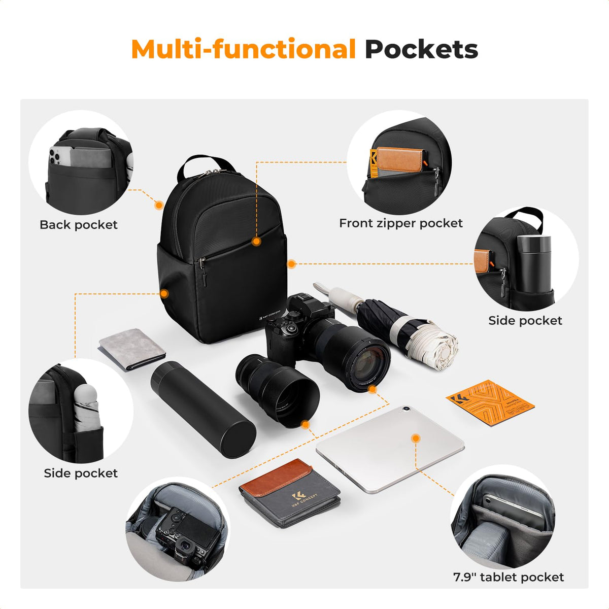 K&F CONCEPT Geantă pentru cameră, Geantă tip sling pentru cameră Rucsac foto mic - JPKF13.171US