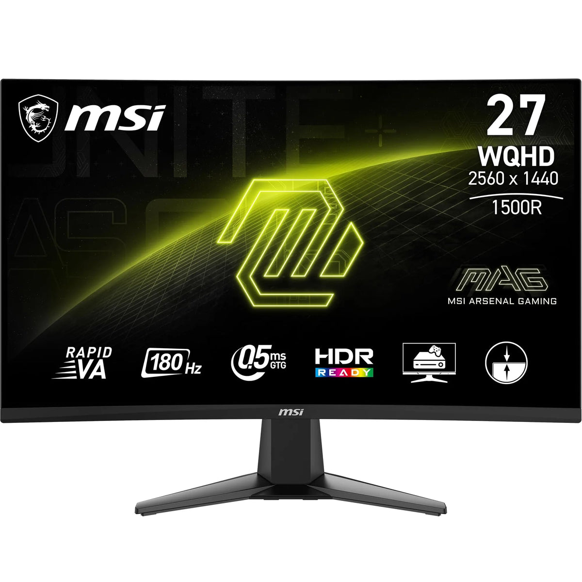 MSI MAG 27CQ6FA Monitor de gaming curbat de 27 inch WQHD – 1500R 2560 x 1440 Rapid VA-Panel, 180 Hz / 0,5 ms (GtG, min.), Adaptive-Sync – DP 1.4a, HDMI 2.0b CEC - 4711377389518