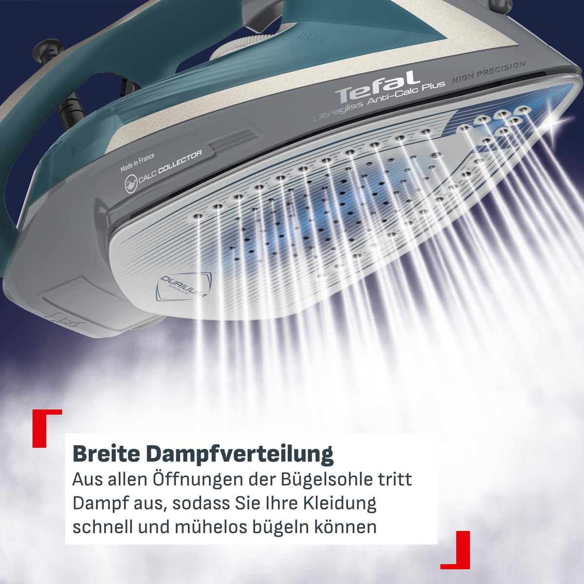 Tefal Fier de călcat cu aburi Ultragliss Plus, 2800 W, colector de calcar detașabil, talpă rezistentă la zgârieturi, 50 g/min. emisie de aburi, 260 g/min. impuls de aburi, sistem de oprire automată, turcoaz/gri, FV6842