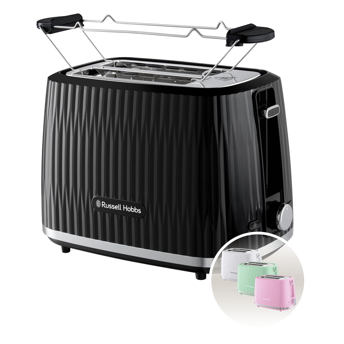 Russell Hobbs Toaster Eden Black, 2-Slice, with Bun Warmer - 27371-56