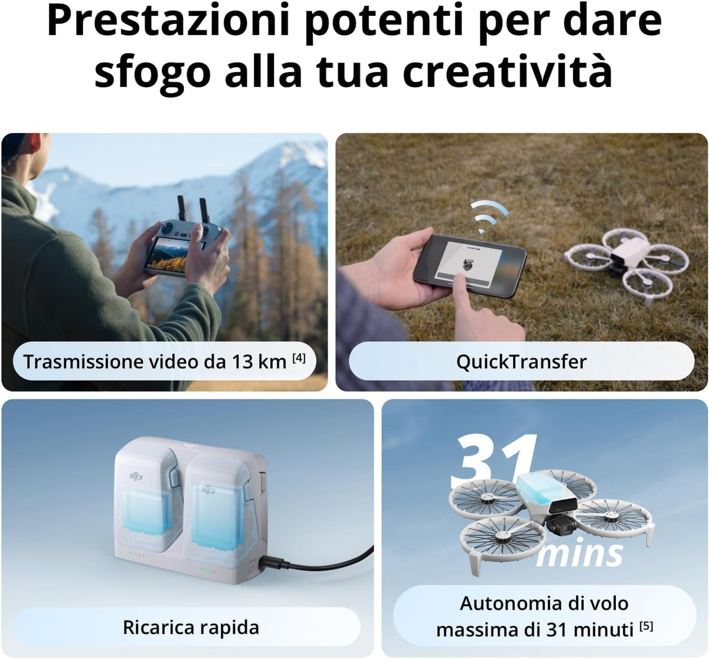 DJI Flip Fly More Combo (RC 2 remote control with screen) - mini drone with camera 4K, hand start, automatic return, intelligent flight, follow-me, 13 km HD transmission, 3 batteries for 93 minutes of flight time - 6941565992536