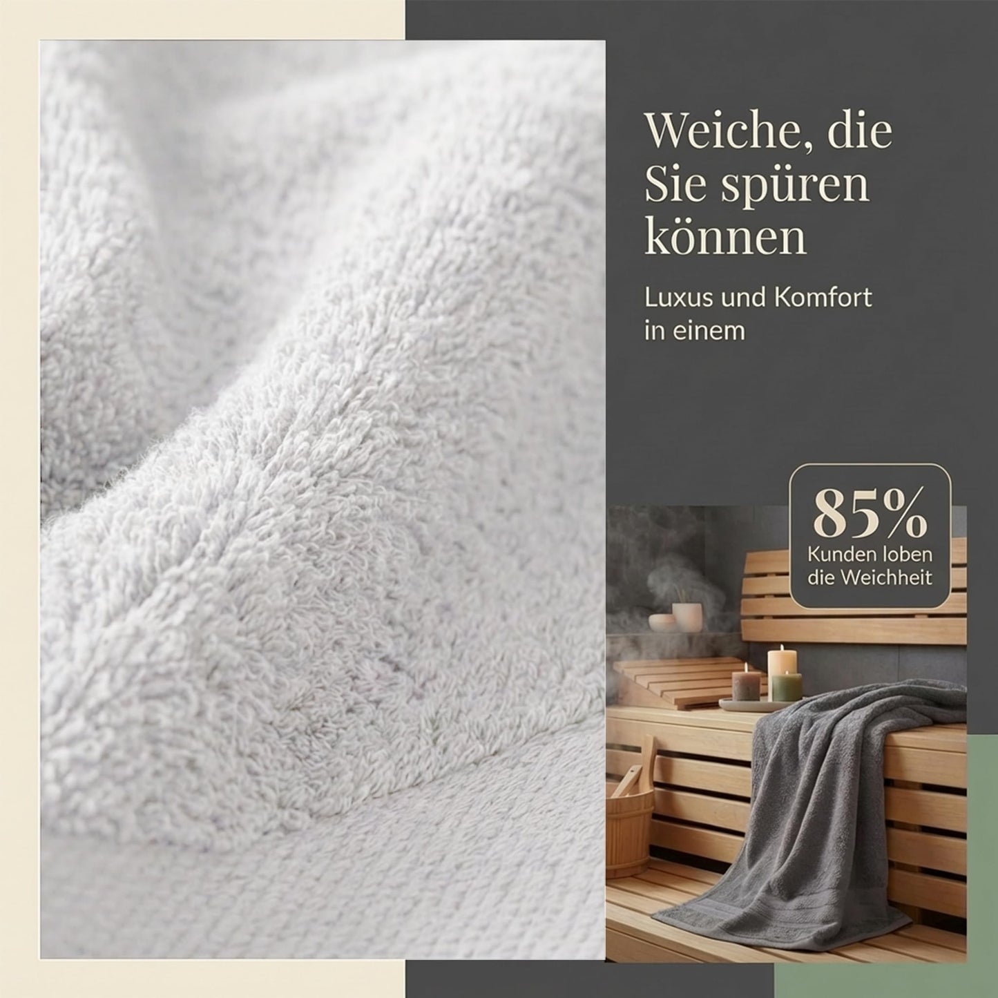 Komfortec 2 sauna towel set 80x200 cm, large sauna towels made of 100% cotton, sauna towels, fluffy and absorbent, quick-drying, anthracite grey/white - 2er-80x200-anthrazit-weiss