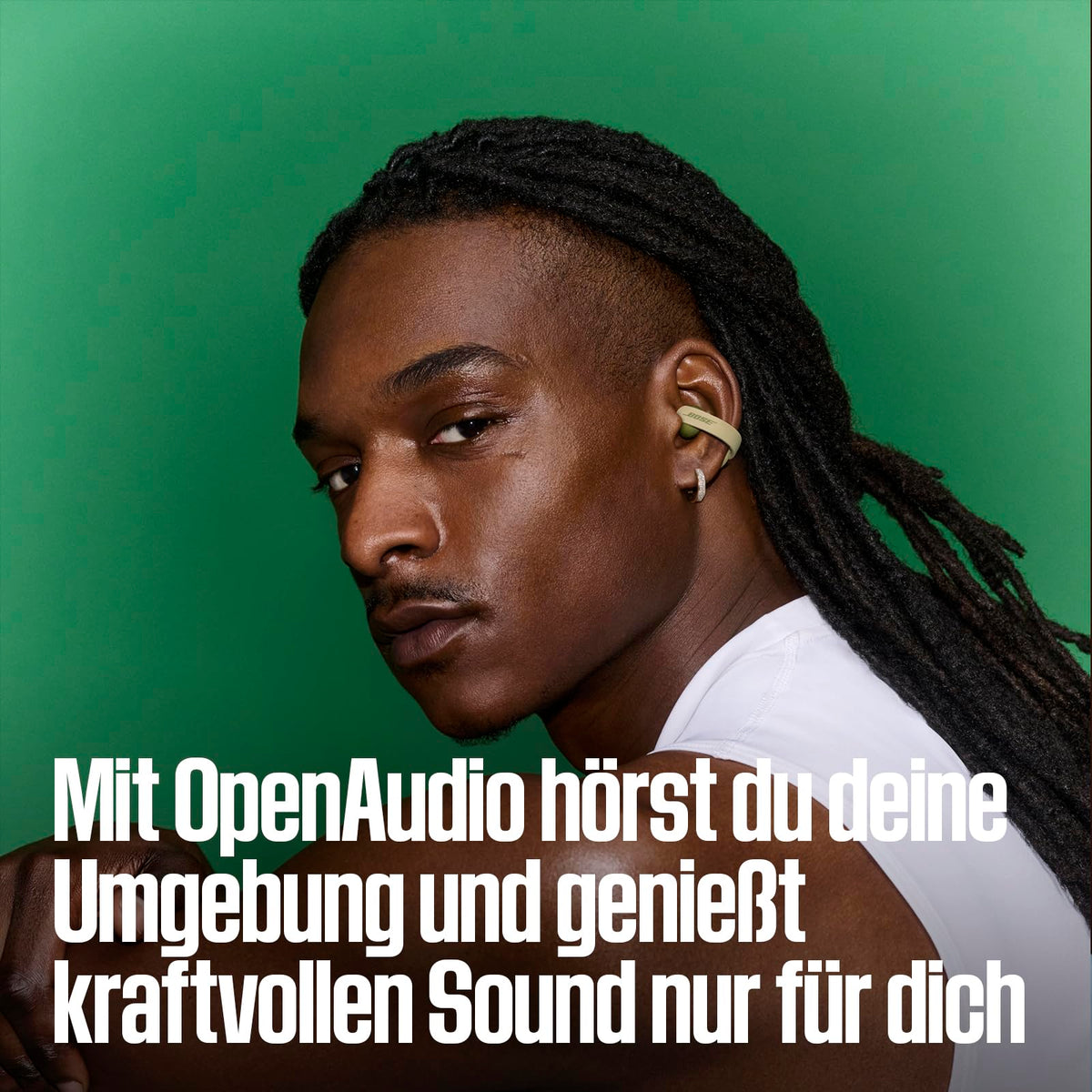 Bose Sport Open Earbuds – căști wireless, cu prindere, încărcare USB-C, până la 22 de ore de redare, rezistente la transpirație, IP54, potrivite pentru antrenamente, microfoane pentru apeluri clare, verde eucalipt. - 901149-0030