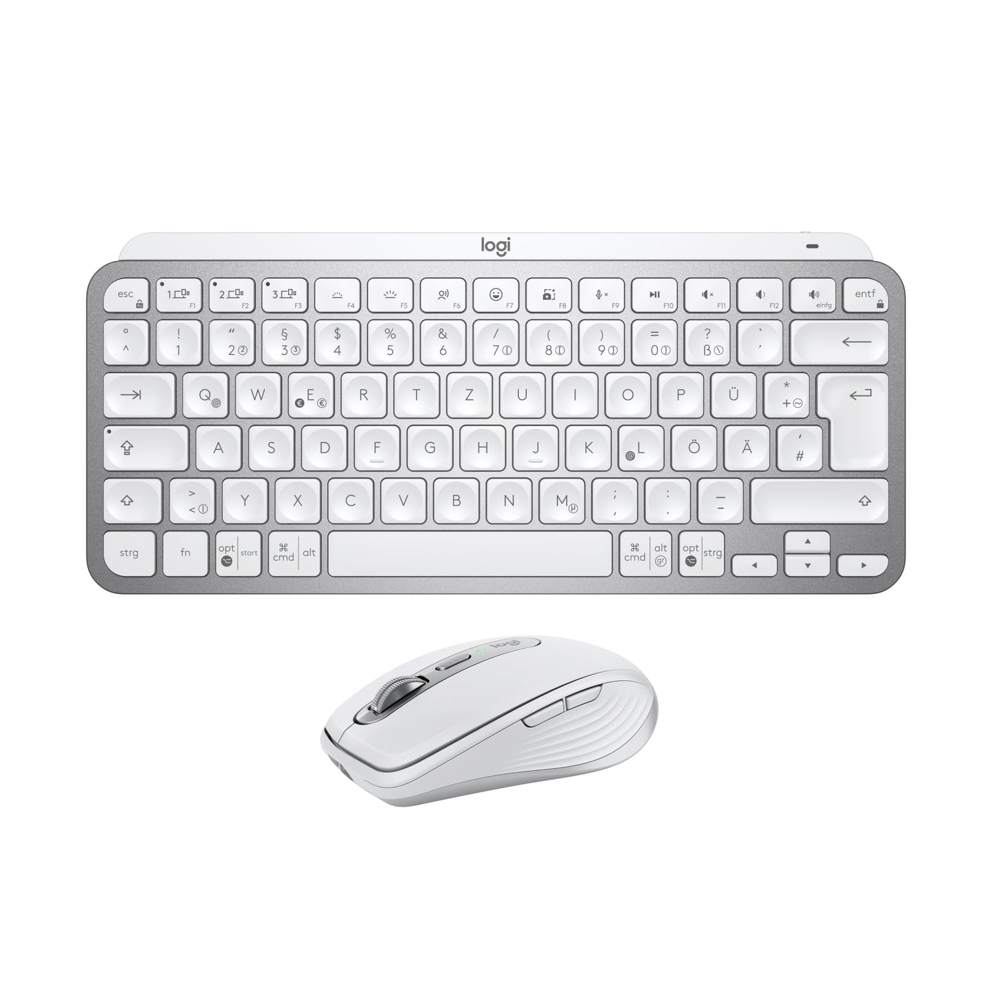 Logitech MX Keys Mini Keyboard + MX Anywhere 3S Wireless Mouse - Smooth Typing, Backlit Keys, Fast Scrolling, Bluetooth, Multi-OS Compatible - Light Gray, QWERTY Layout - 910-006929