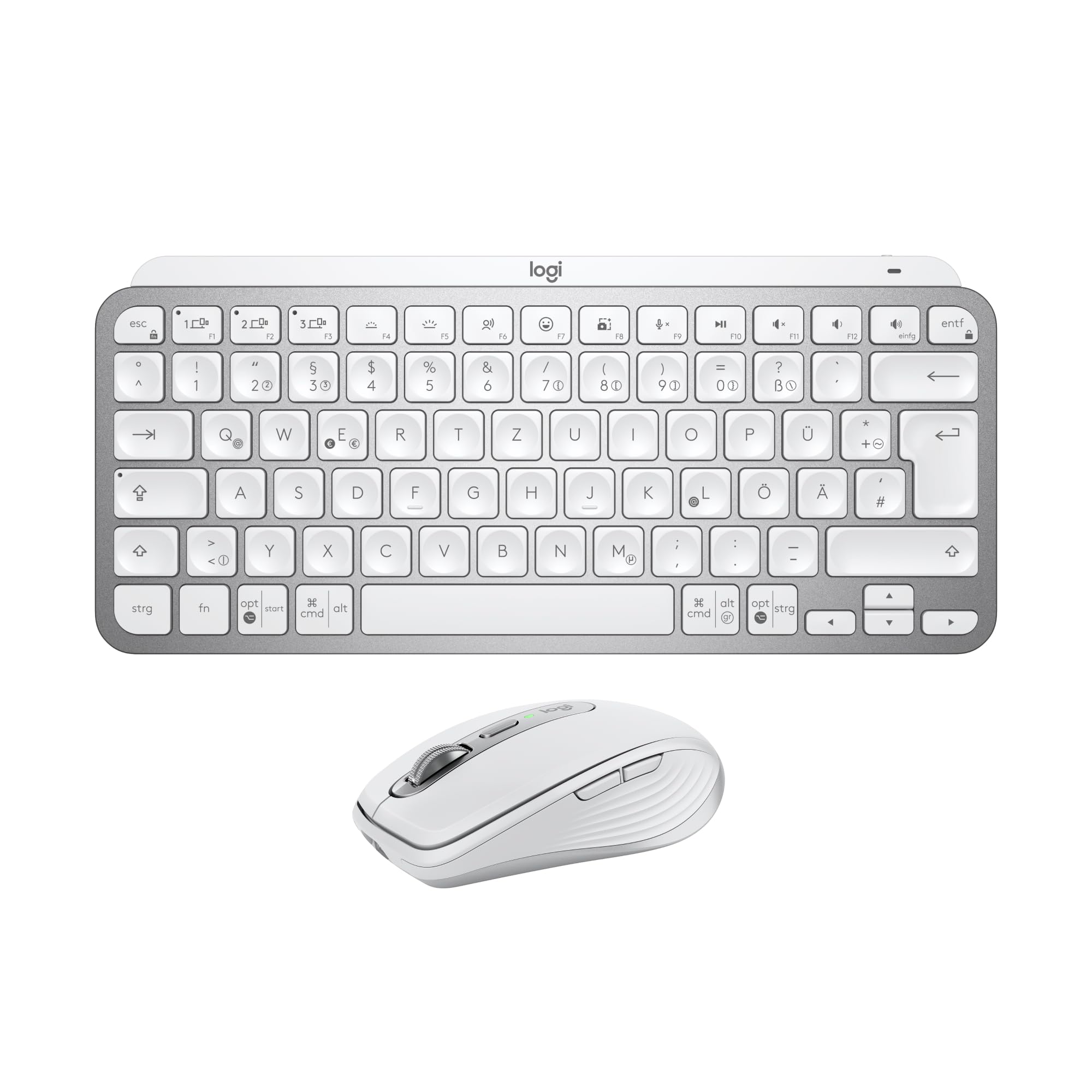 Logitech MX Keys Mini Keyboard + MX Anywhere 3S Wireless Mouse - Smooth Typing, Backlit Keys, Fast Scrolling, Bluetooth, Multi-OS Compatible - Light Gray, QWERTY Layout - 910-006929