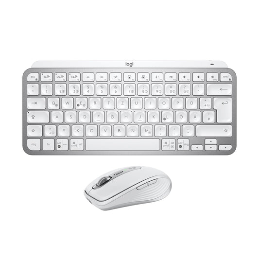 Logitech MX Keys Mini Keyboard + MX Anywhere 3S Wireless Mouse - Smooth Typing, Backlit Keys, Fast Scrolling, Bluetooth, Multi-OS Compatible - Light Gray, QWERTY Layout - 910-006929