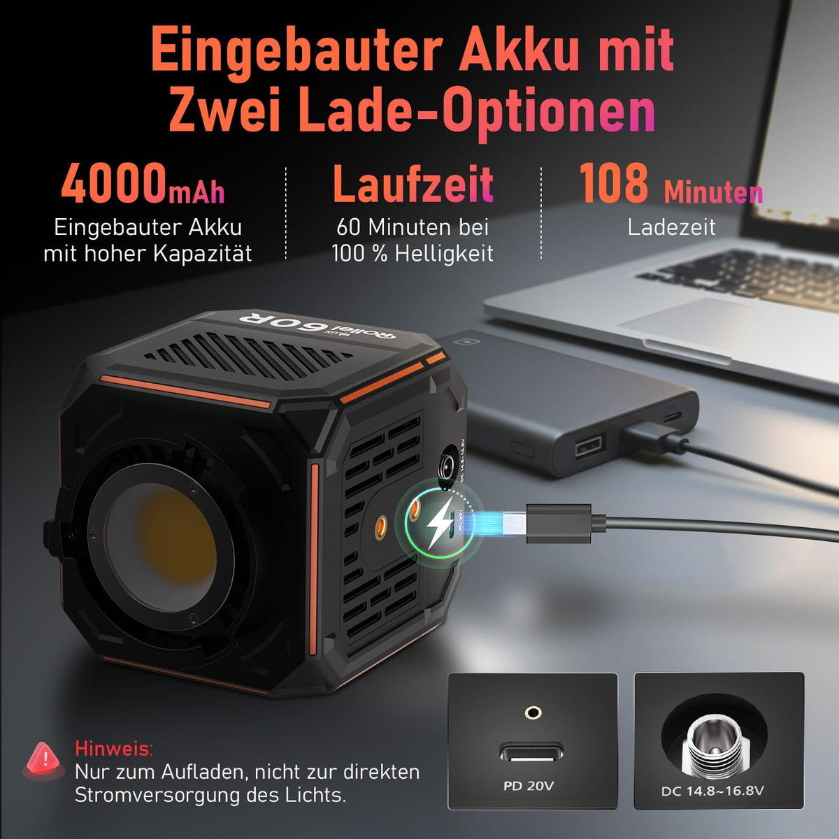 Rollei LUX 60 RGB LED video light with built-in battery DC/Type C charging - 28448