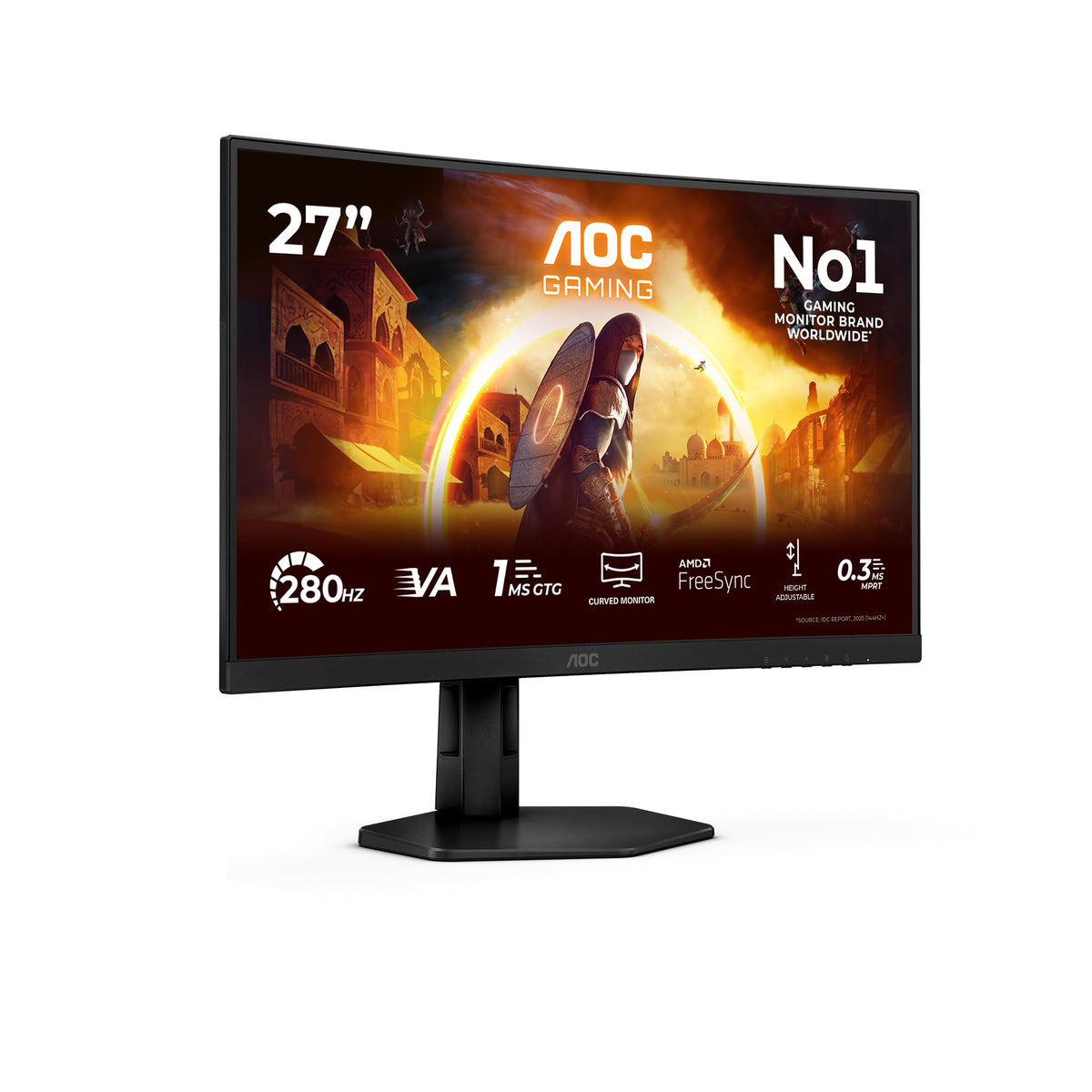 AOC C27G4ZXU Monitor de gaming curbat de 27 inch, FHD, cu hub USB, 280Hz, panou Fast VA, 1ms GtG, HDR10, FreeSync Premium, ajustare pe înălțime, difuzoare, (1920x1080 HDMI 2X 2.0 DP 1x 1.4) Negru