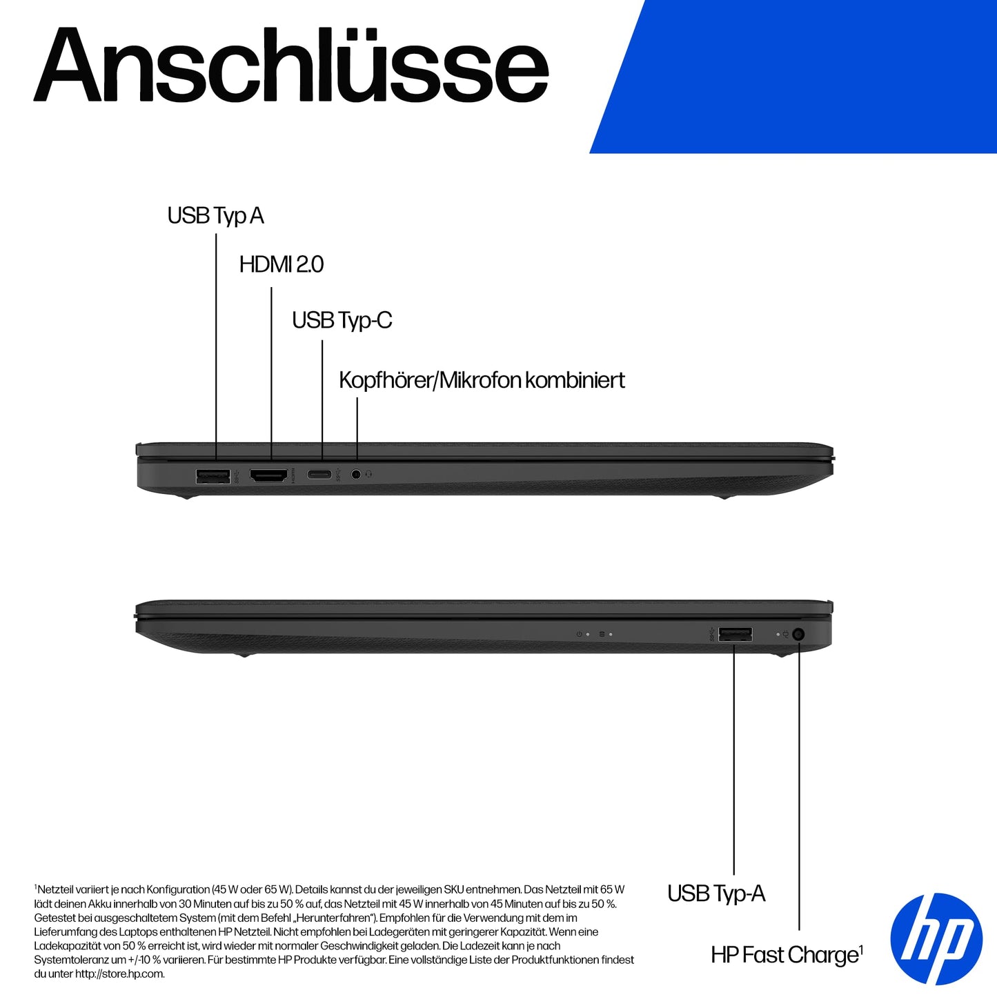 HP laptop with 17.3" FHD display, AMD Ryzen 3 7320U, 8 GB DDR5 RAM, 512 GB SSD, AMD Radeon graphics, Windows 11, QWERTZ, silver incl. 25 GB Dropbox storage for 12 months - BZ8R6EA#ABD