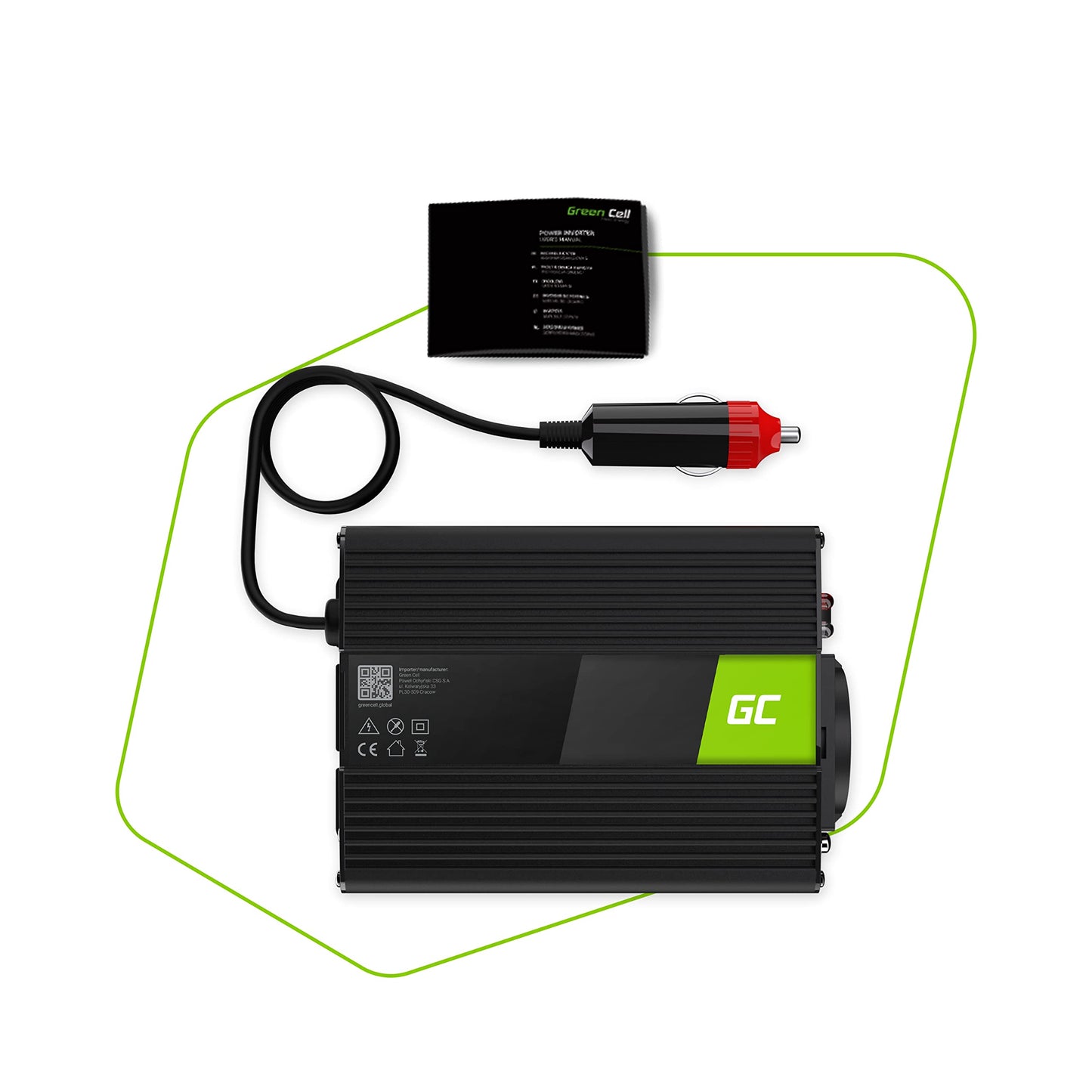 Green Cell® 150W/300W 12V to 230V Sine Wave Volt Car Voltage Converter Inverter Power Solar Inverter DC AC Converter Current Converter Caravan Car Modified Sine Cigarette Lighter Socket