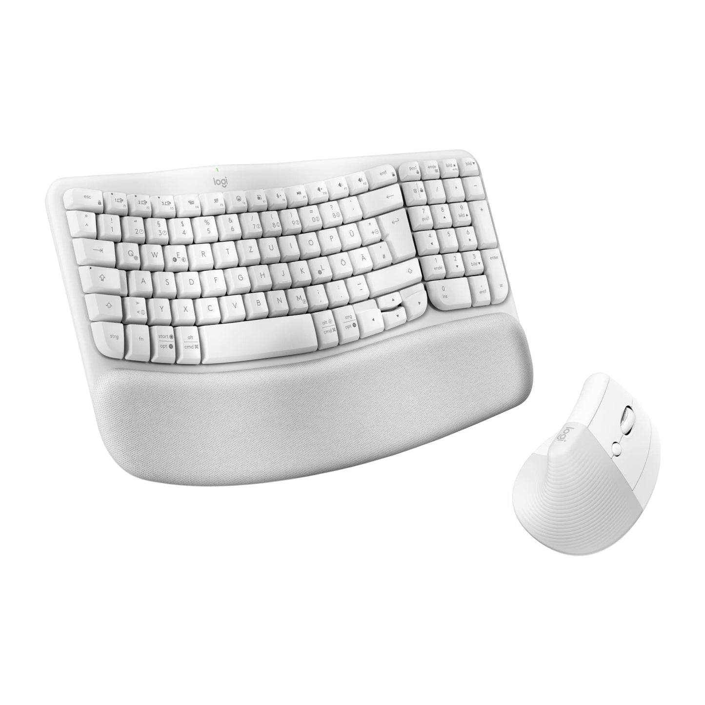 Logitech Wave Keys and Lift Vertical Mouse - Ergonomic Bundle - Wireless Keyboard with Padded Wrist Rest and Vertical Wireless Mouse - Bluetooth, Multi-OS, Windows/Mac - 910-006473