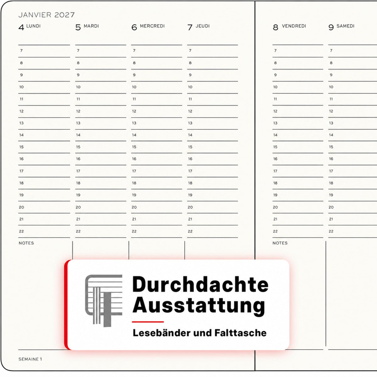 LEUCHTTURM1917 Weekly Planner 2027 Medium (A5) - French, Sunflower, 210 x 145 mm, January-December (12 months), weekly overview with hourly grid 7:00-22:00 per column, hardcover - 400408